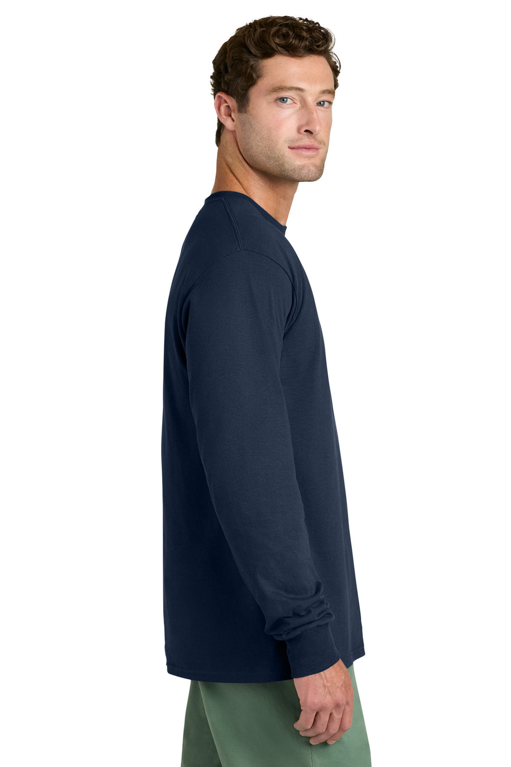 Port & Co Long Sleeve Core Cotton Tee. PC54LS - True Navy - side