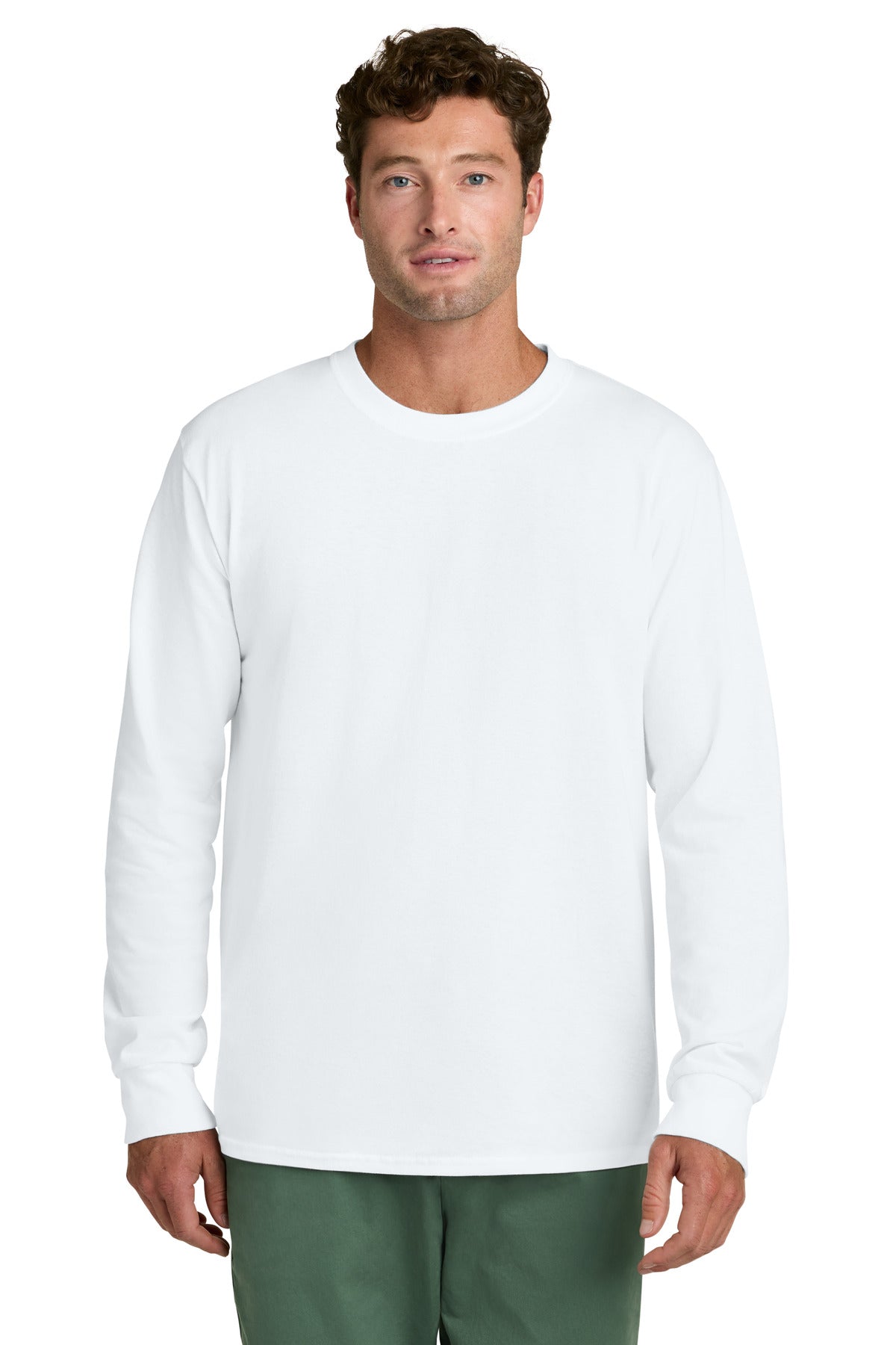 Port & Co Long Sleeve Core Cotton Tee. PC54LS - White - front