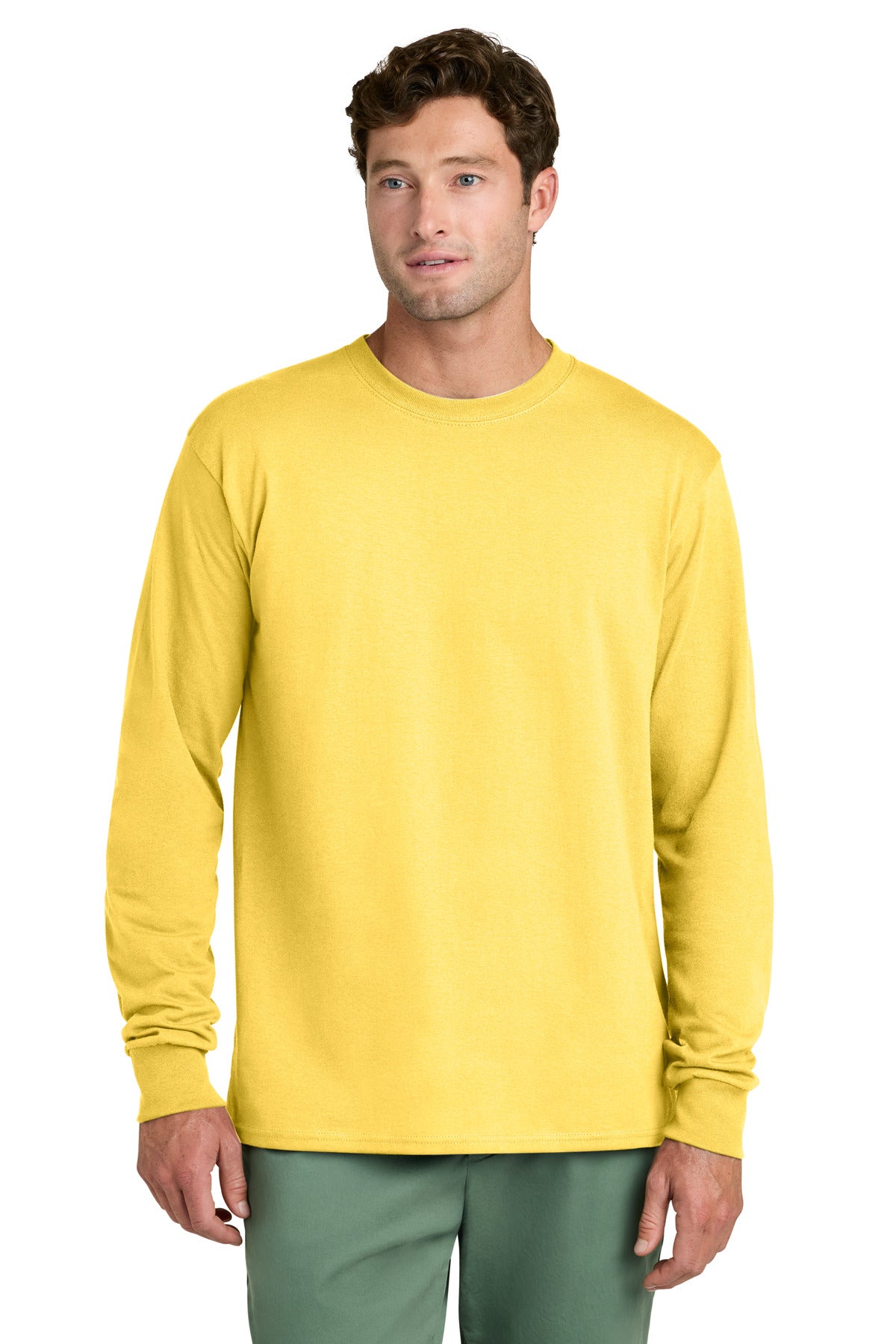 Port & Co Long Sleeve Core Cotton Tee. PC54LS - Yellow - front