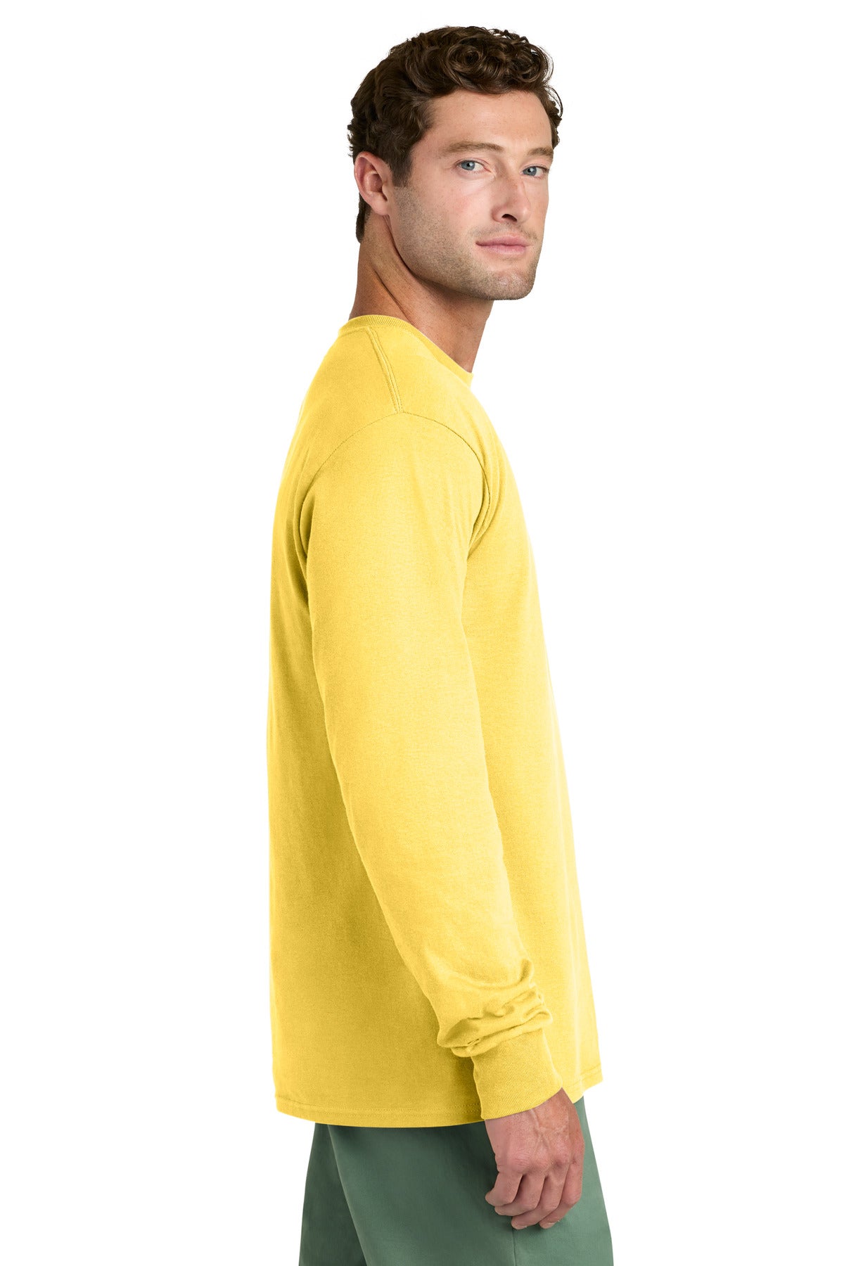 Port & Co Long Sleeve Core Cotton Tee. PC54LS - Yellow - side