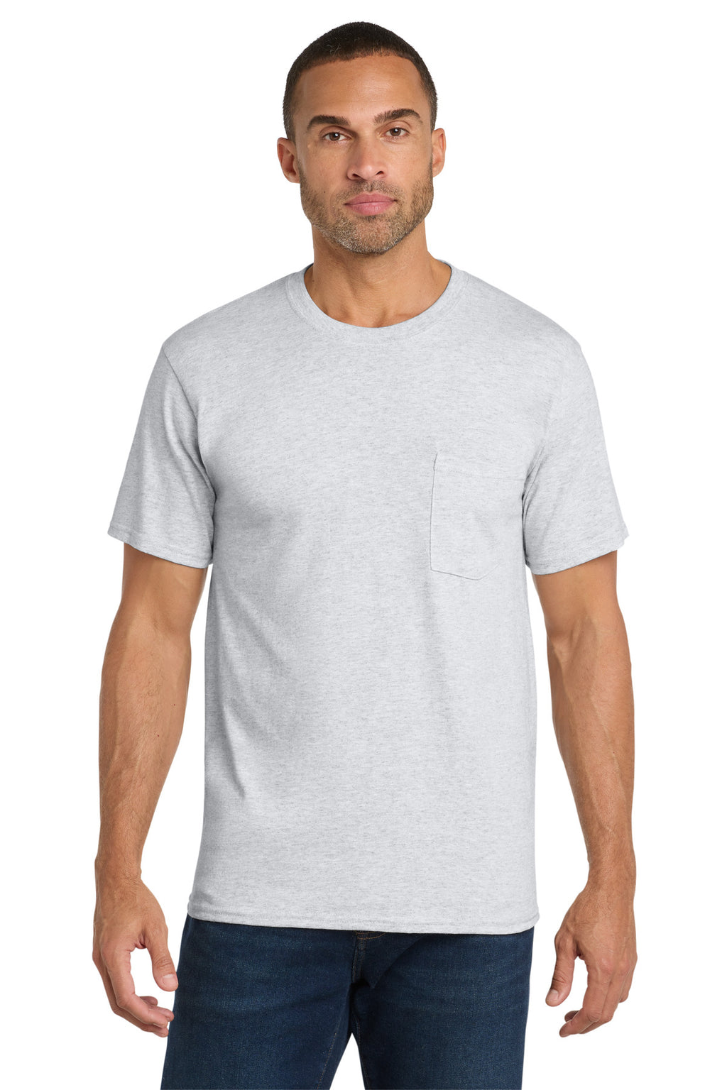 Port & Co Core Cotton Pocket Tee. PC54P - Ash - front