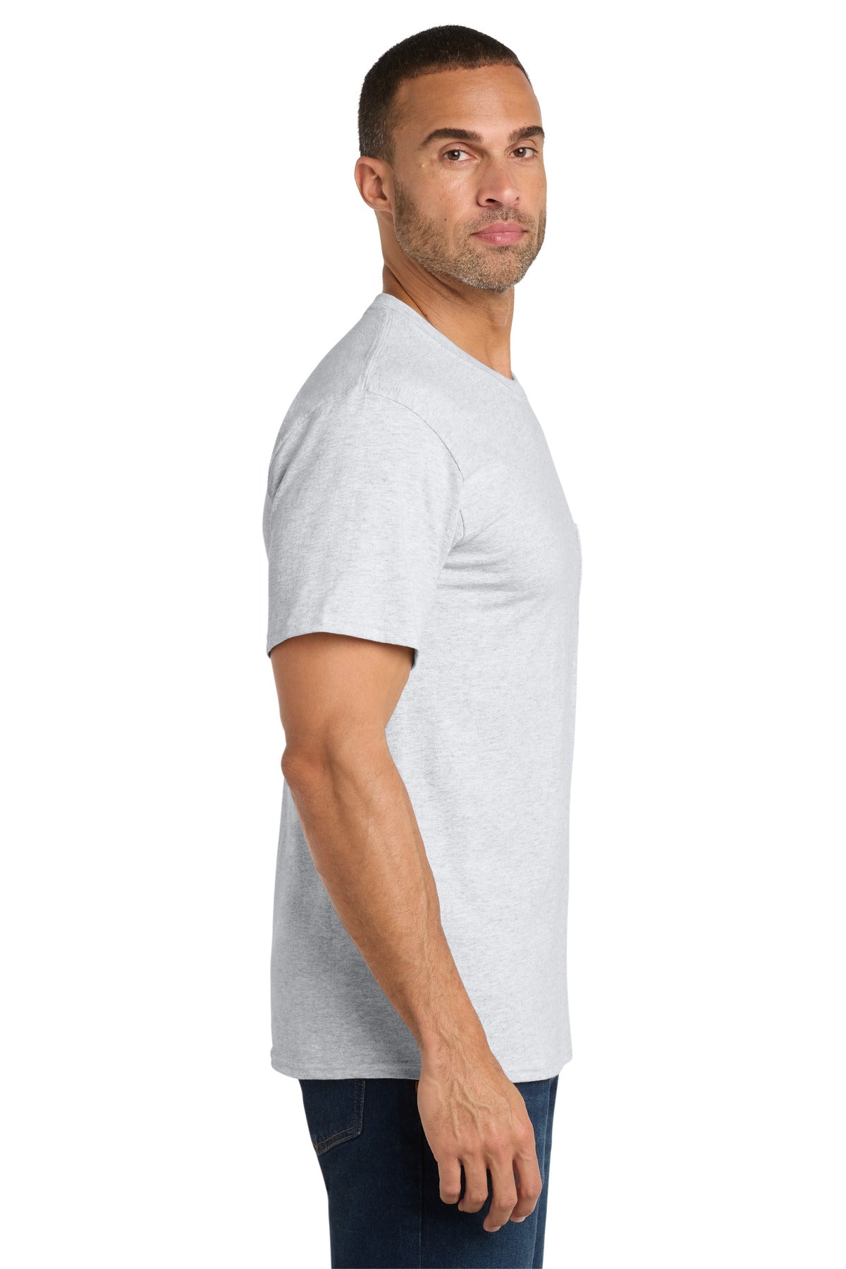 Port & Co Core Cotton Pocket Tee. PC54P - Ash - side