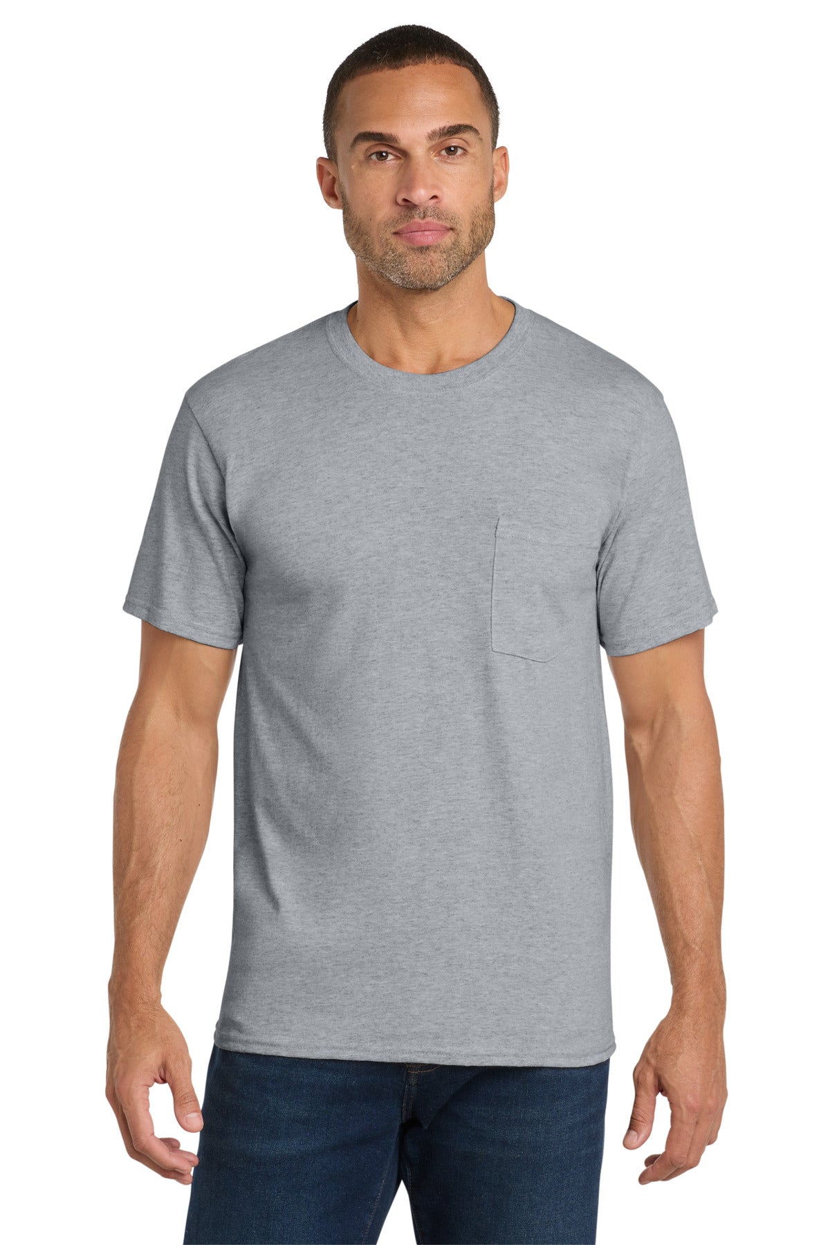 Port & Co Core Cotton Pocket Tee. PC54P - Athletic Heather - front