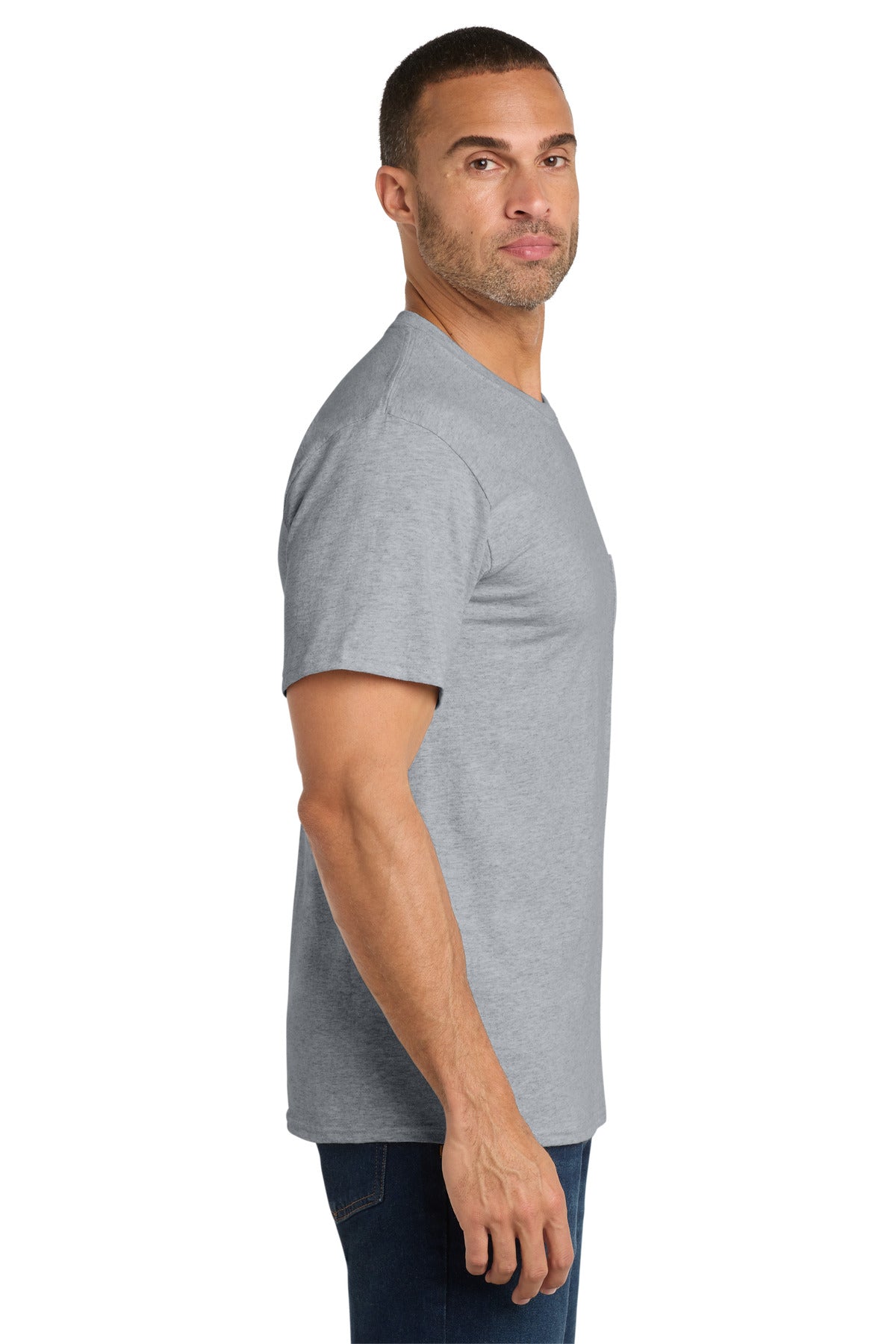 Port & Co Core Cotton Pocket Tee. PC54P - Athletic Heather - side