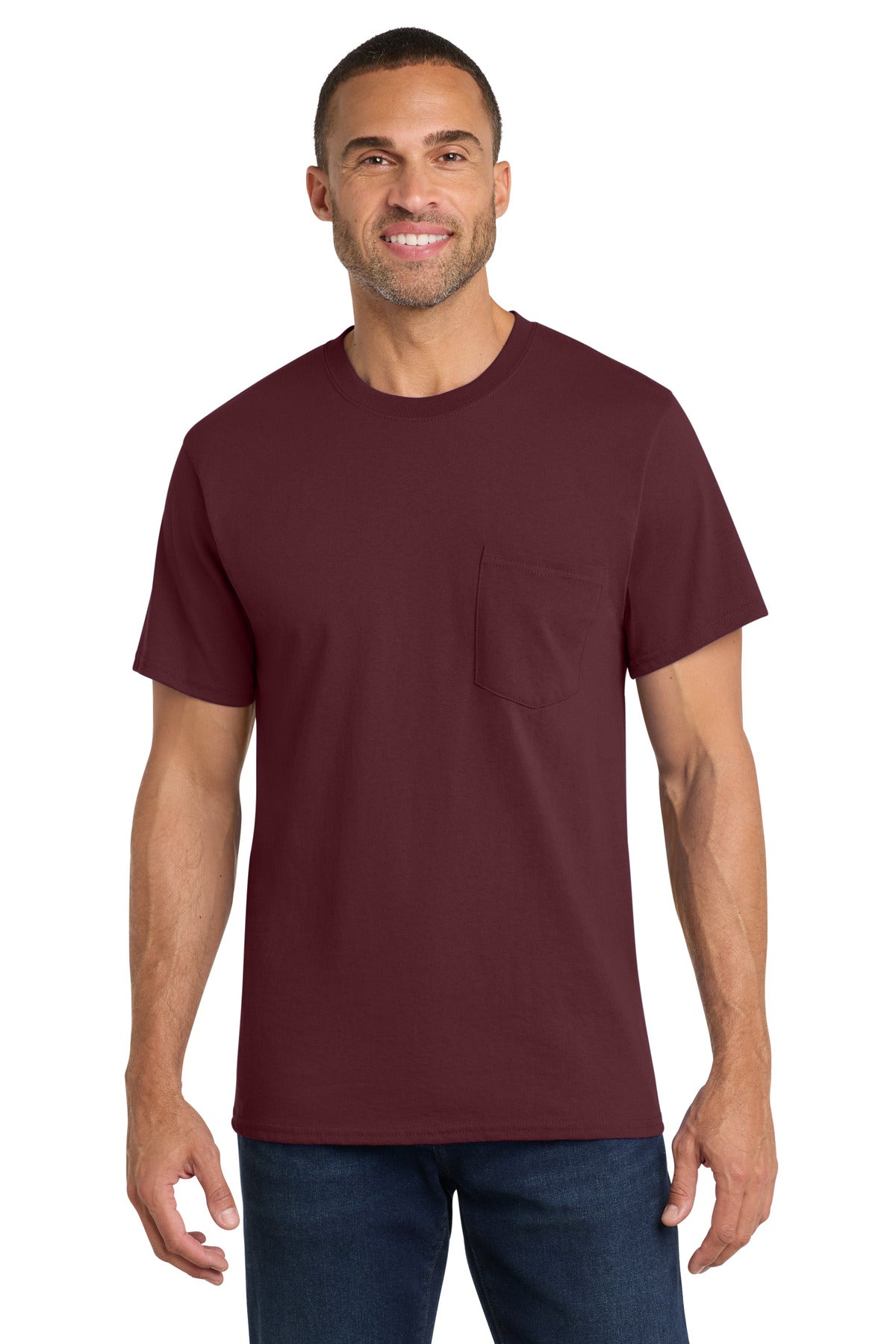 Port & Co Core Cotton Pocket Tee. PC54P - Athletic Maroon - front