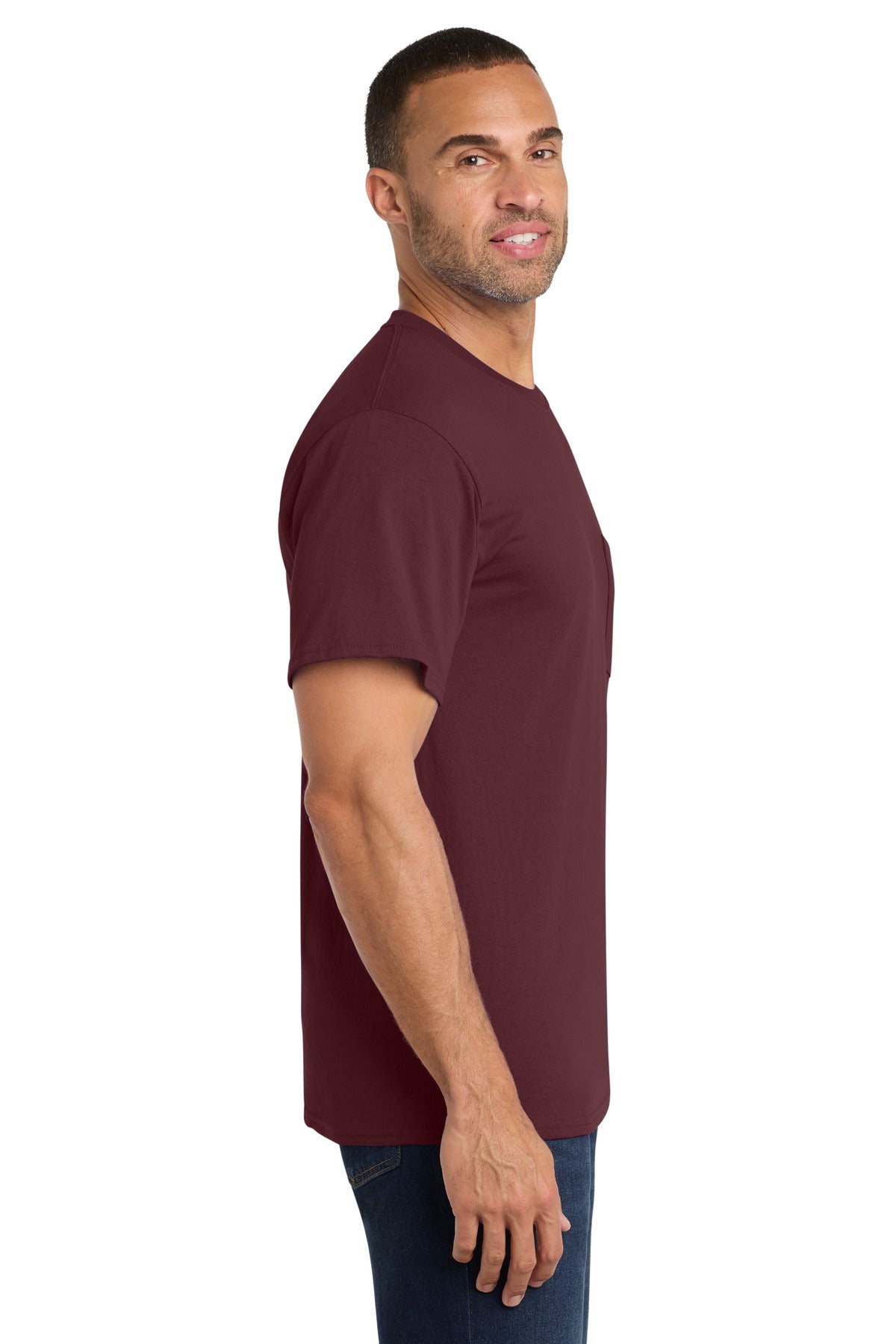 Port & Co Core Cotton Pocket Tee. PC54P - Athletic Maroon - side