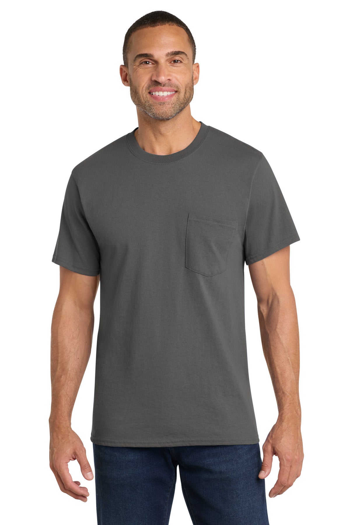 Port & Co Core Cotton Pocket Tee. PC54P - Charcoal - front