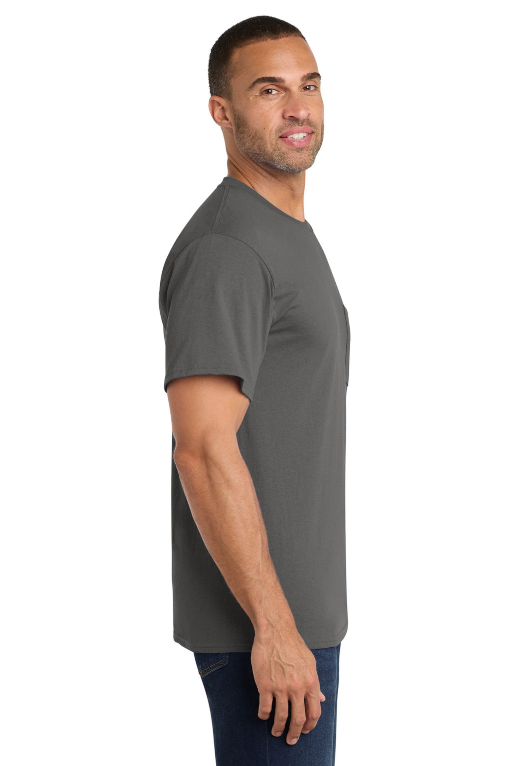 Port & Co Core Cotton Pocket Tee. PC54P - Charcoal - side