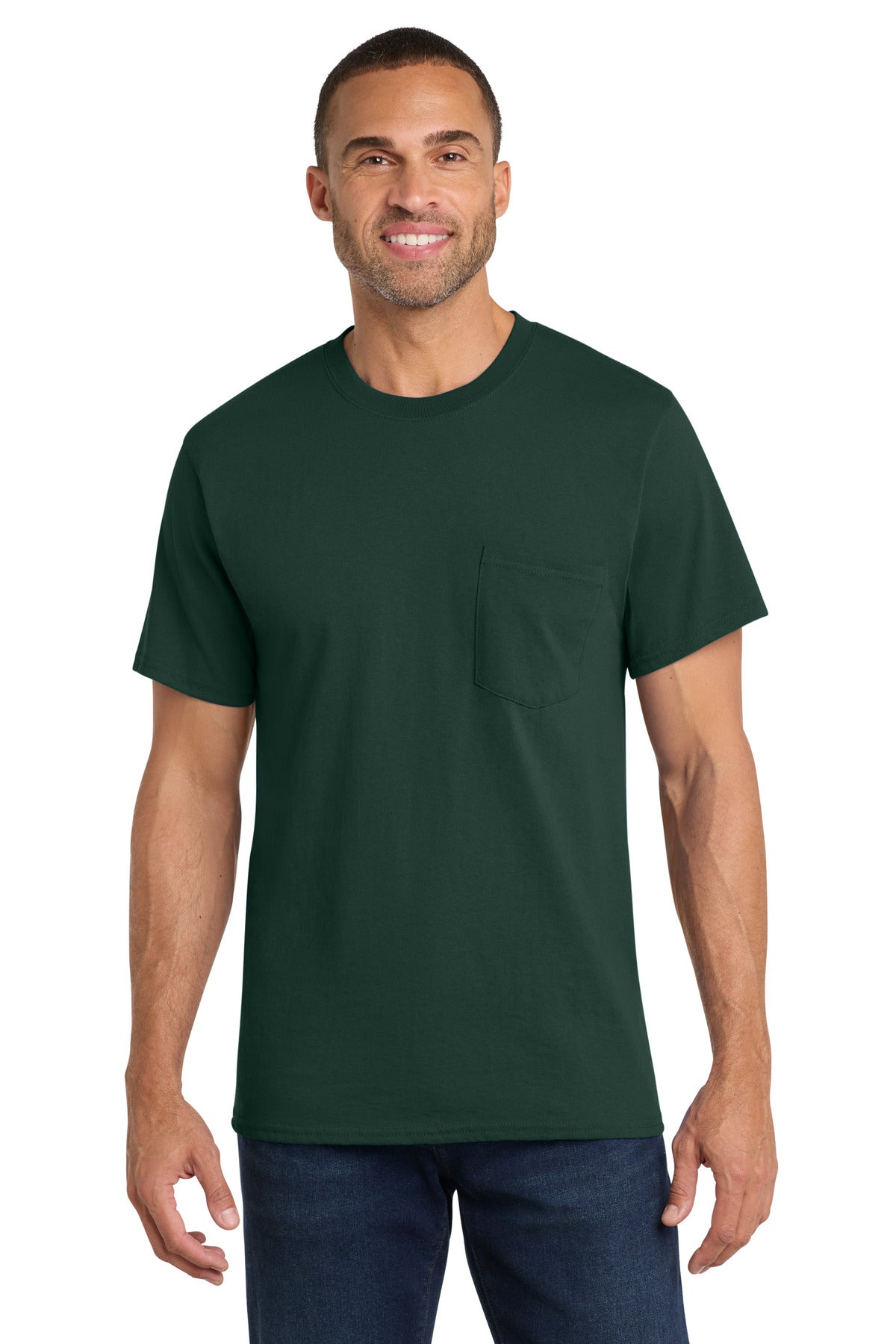 Port & Co Core Cotton Pocket Tee. PC54P - Dark Green - front