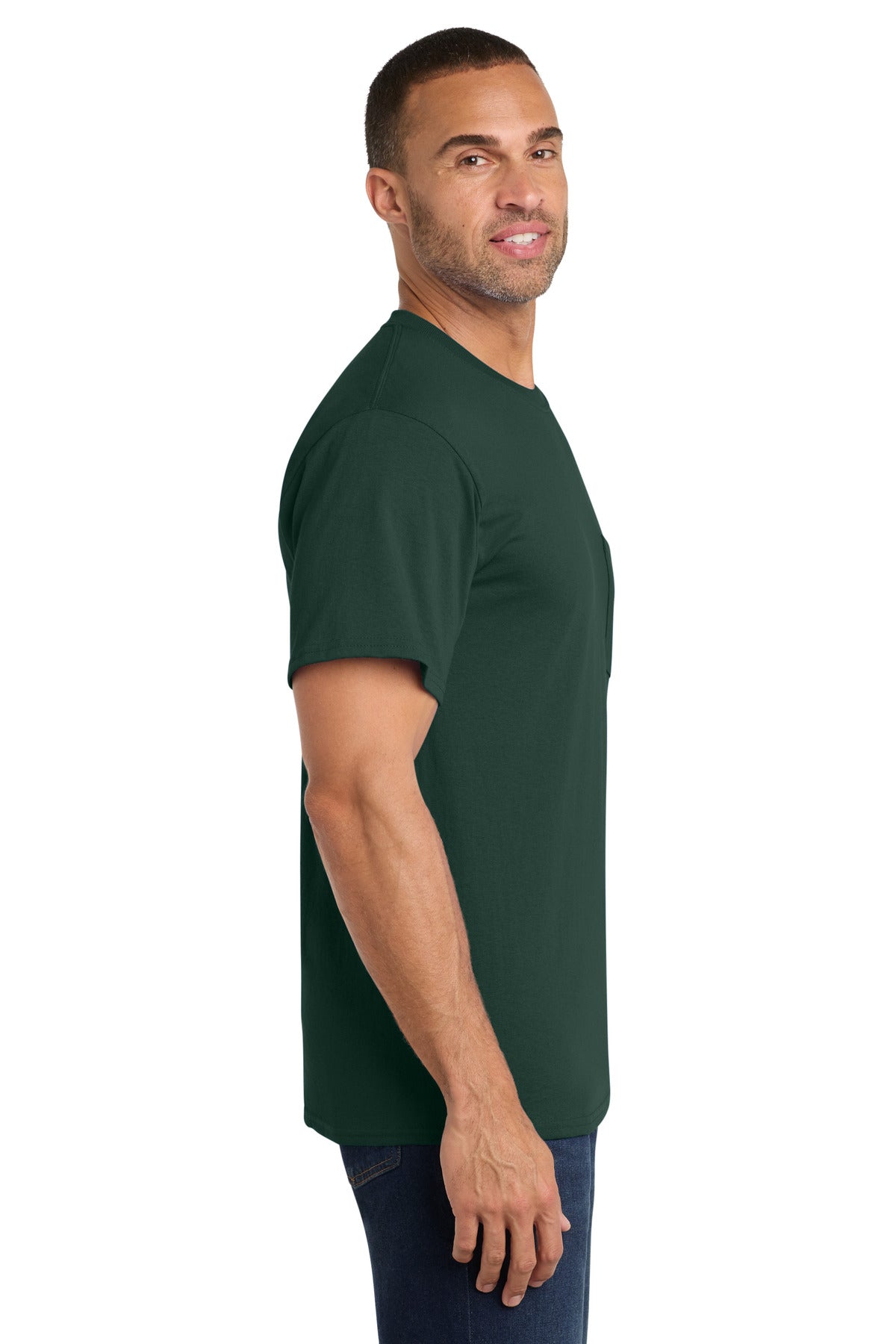 Port & Co Core Cotton Pocket Tee. PC54P - Dark Green - side