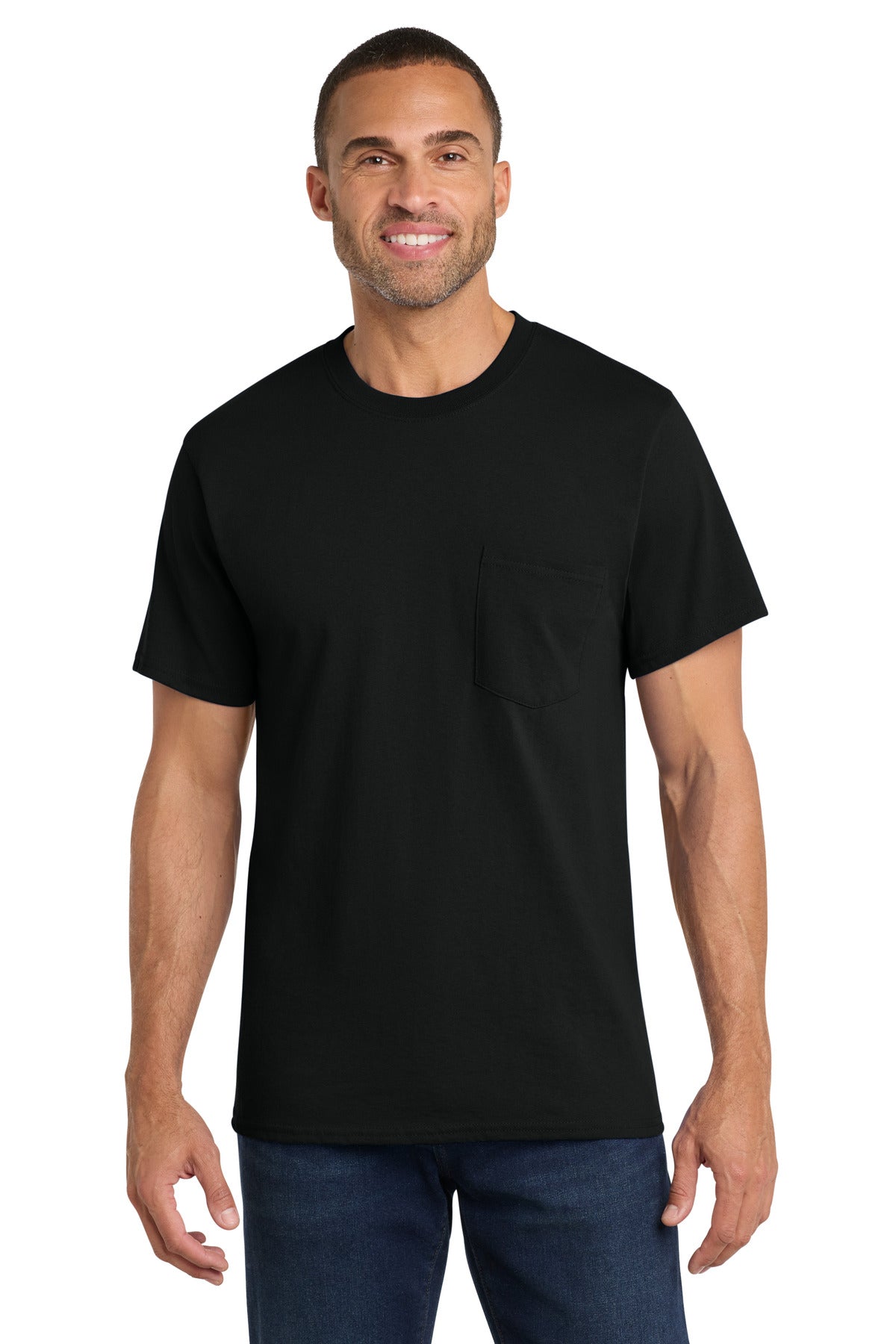 Port & Co Core Cotton Pocket Tee. PC54P - Jet Black - front