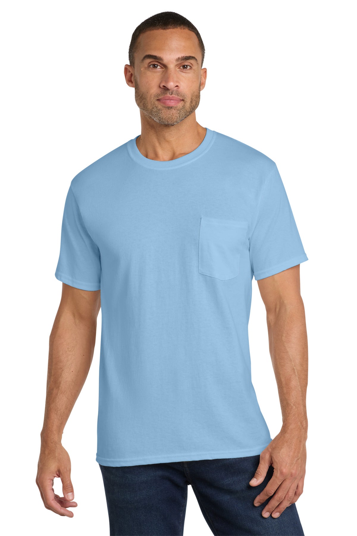 Port & Co Core Cotton Pocket Tee. PC54P - Light Blue - front