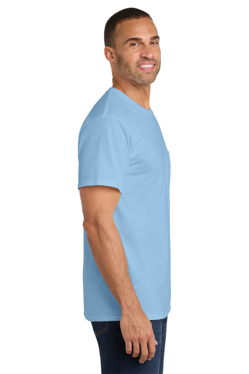 Port & Co Core Cotton Pocket Tee. PC54P - Light Blue - side