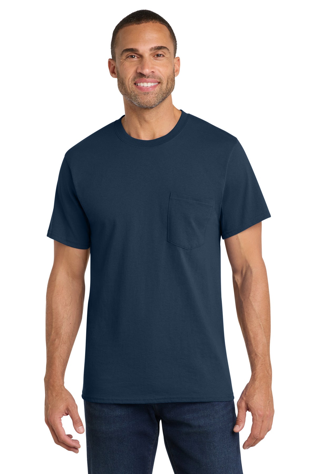 Port & Co Core Cotton Pocket Tee. PC54P - Navy - front