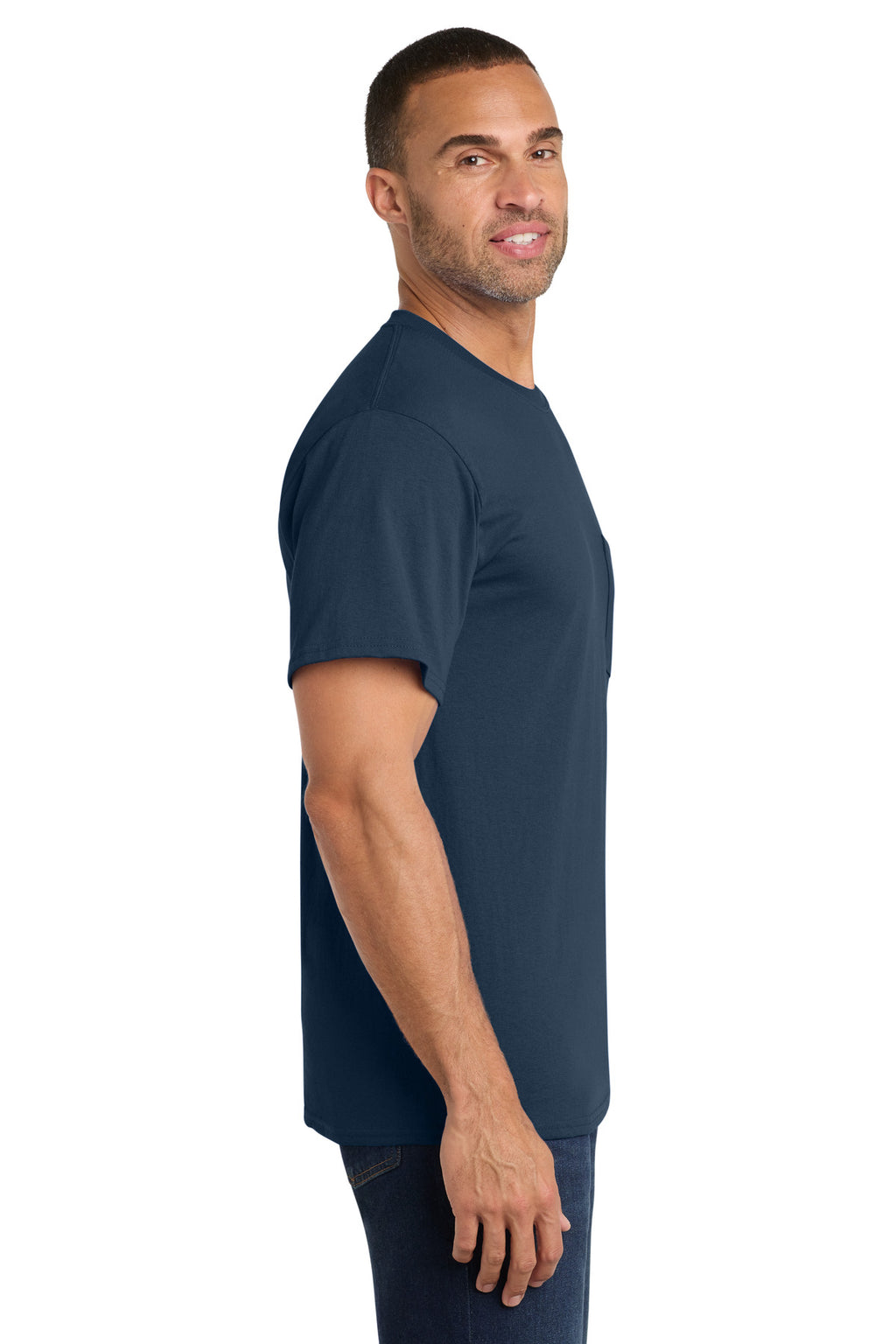 Port & Co Core Cotton Pocket Tee. PC54P - Navy - side