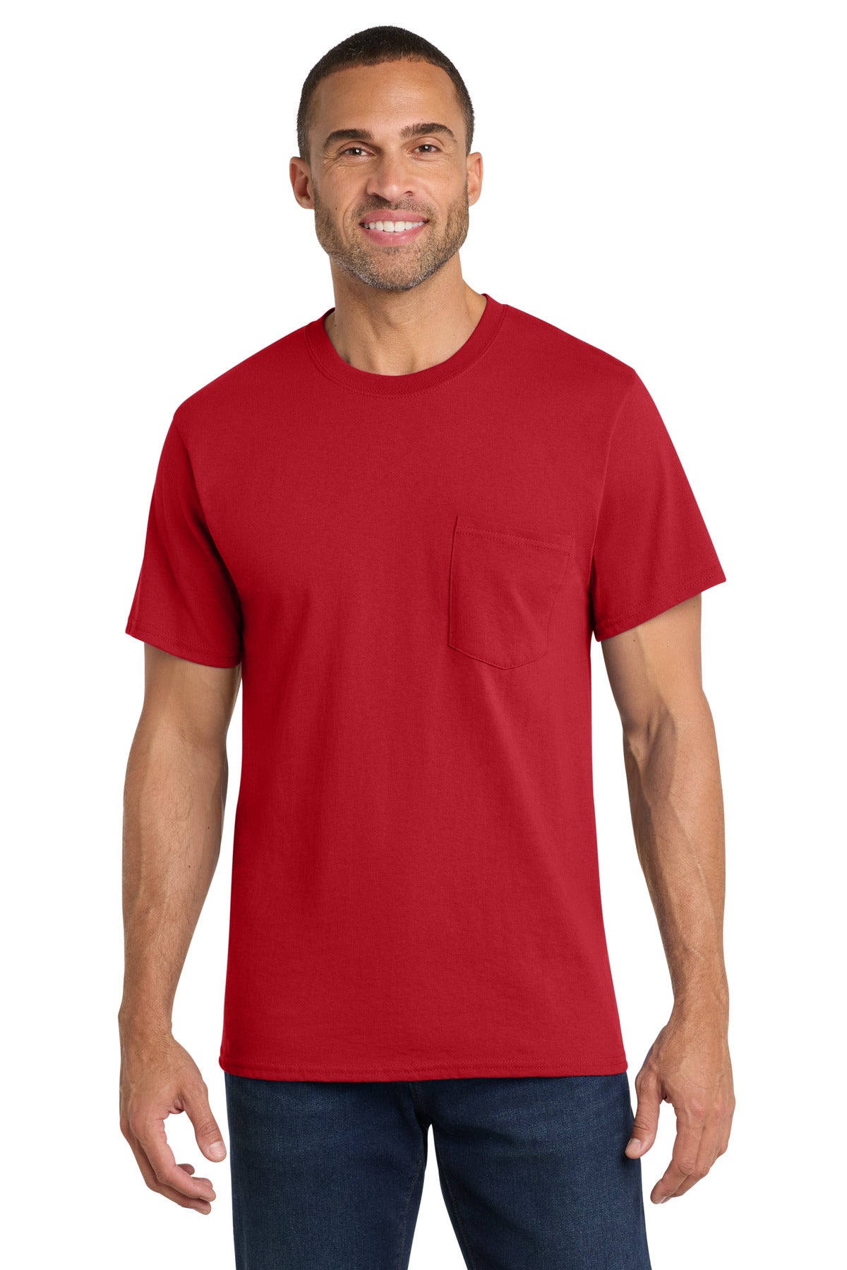 Port & Co Core Cotton Pocket Tee. PC54P - Red - front