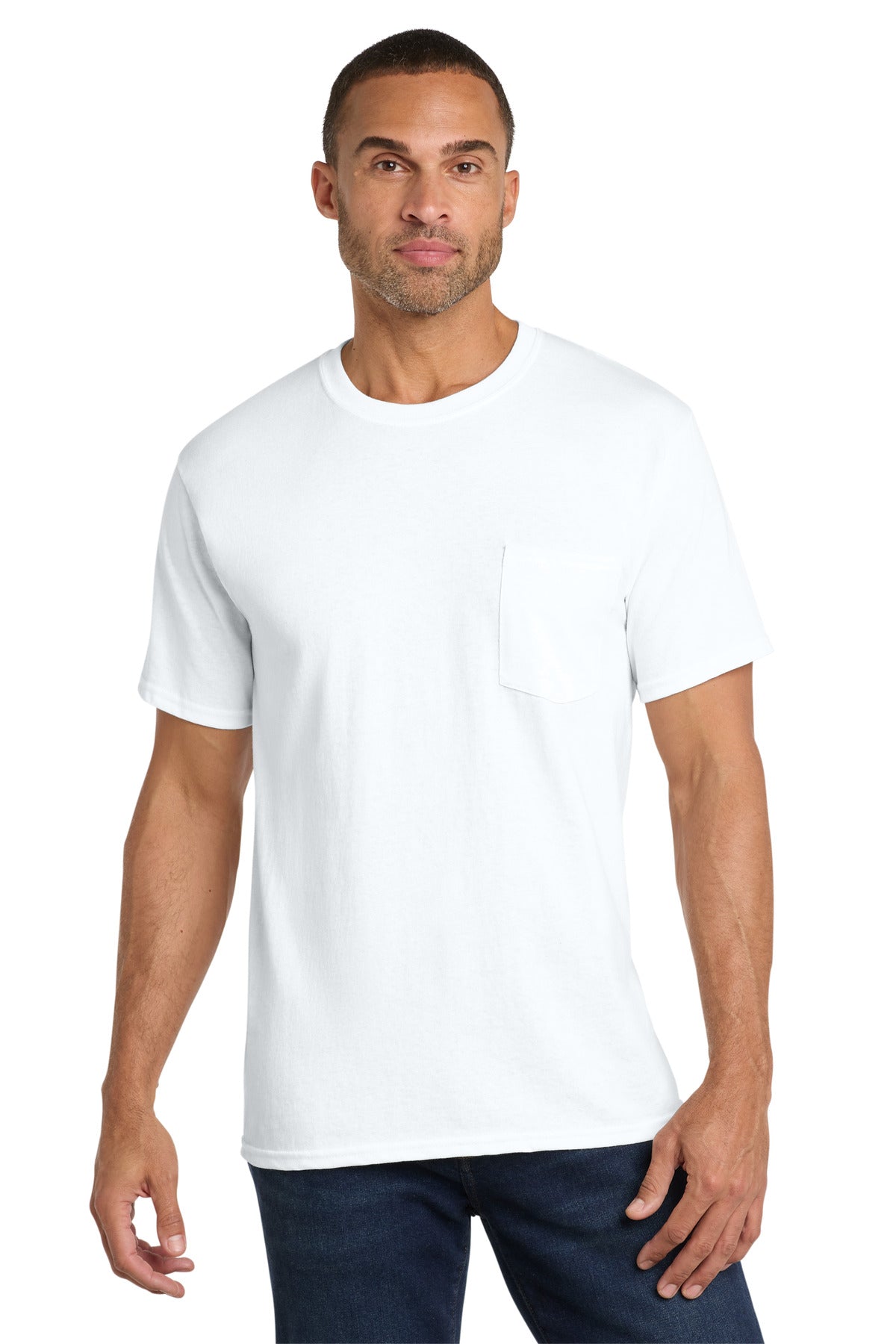 Port & Co Core Cotton Pocket Tee. PC54P - White - front