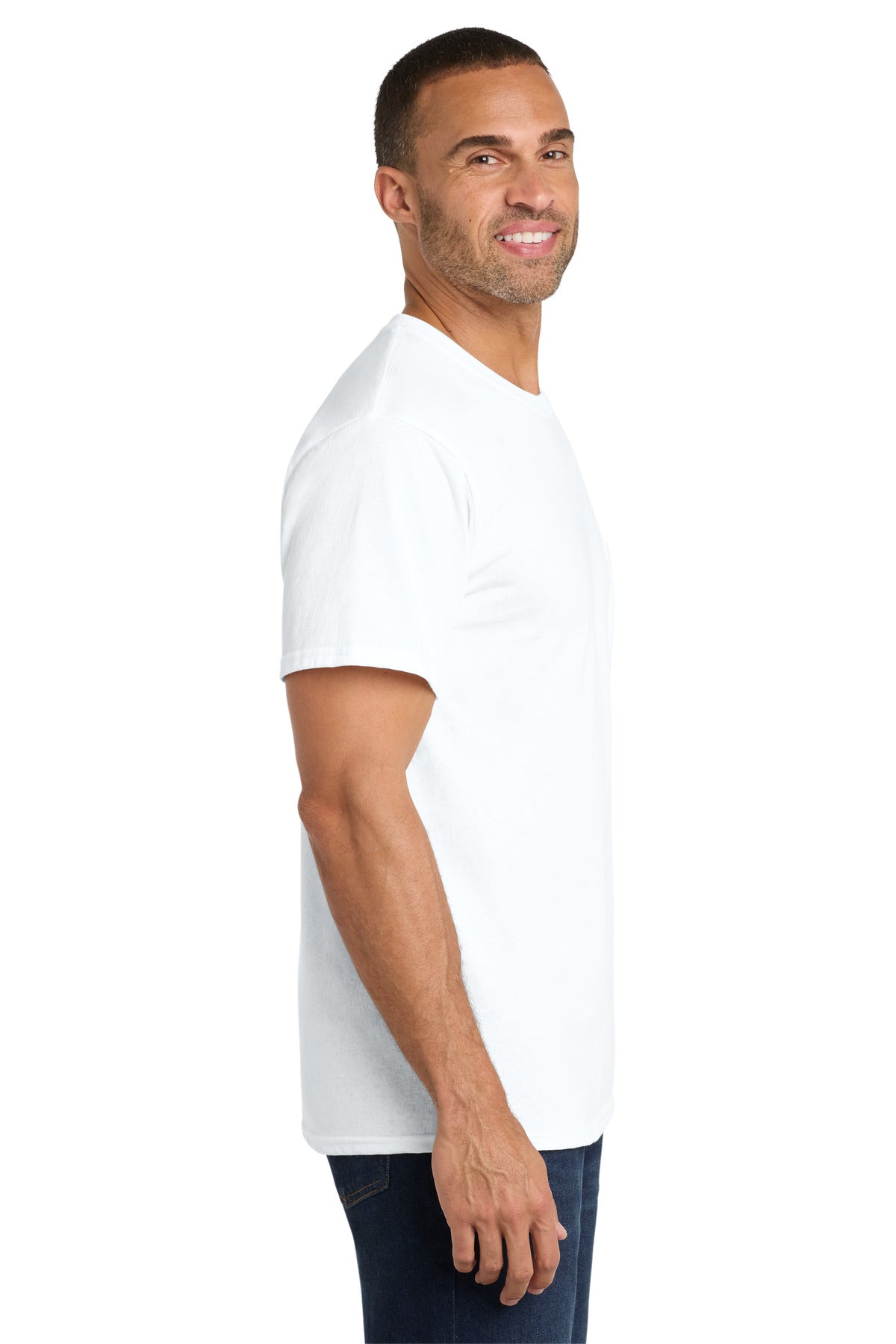 Port & Co Core Cotton Pocket Tee. PC54P - White - side