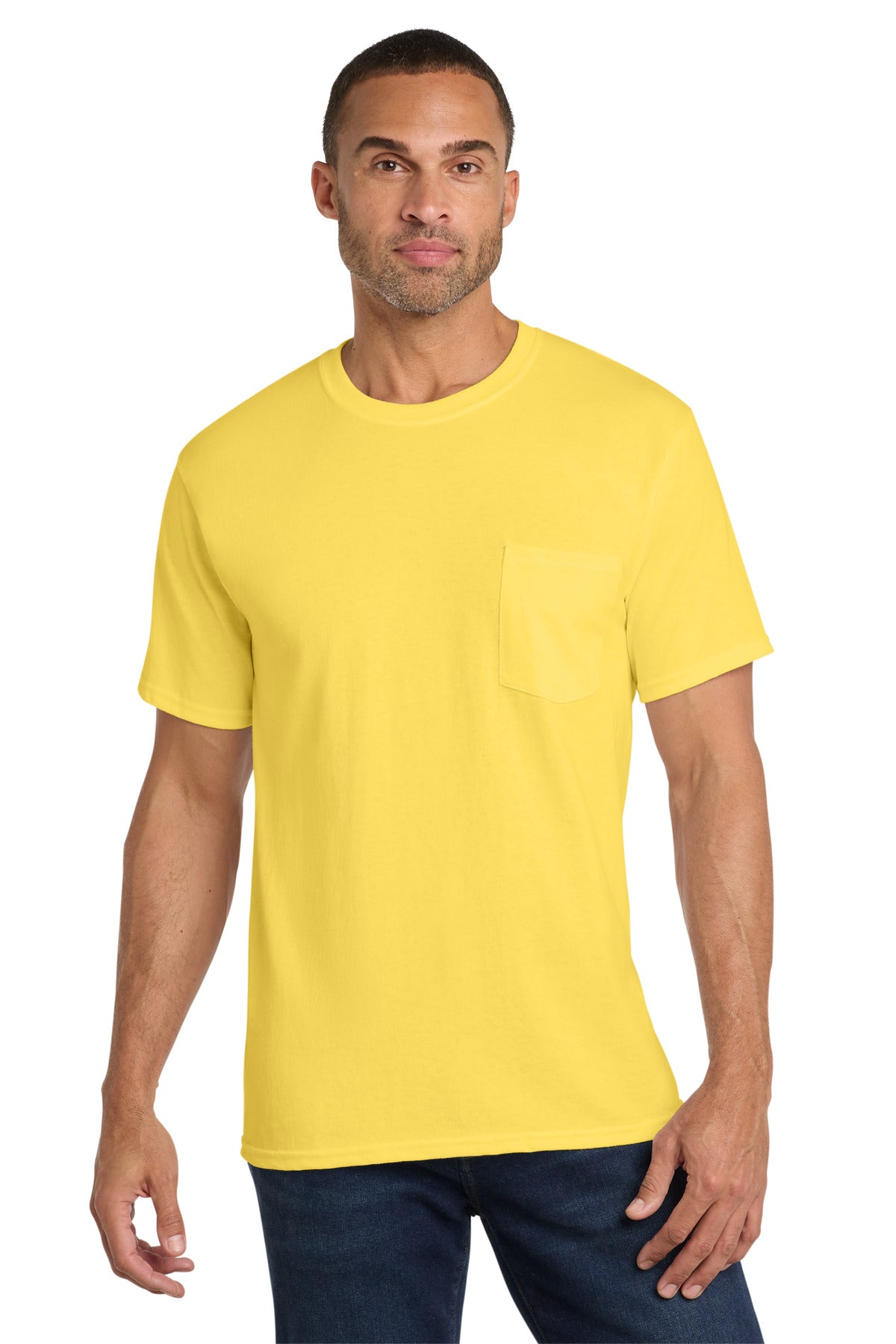 Port & Co Core Cotton Pocket Tee. PC54P - Yellow - front