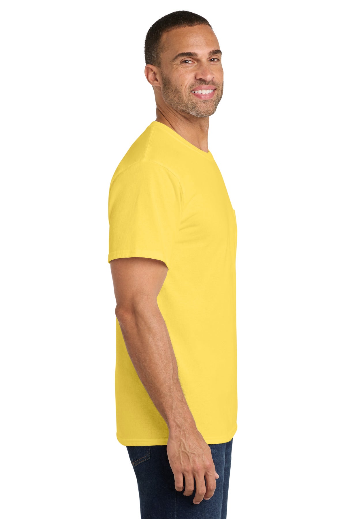 Port & Co Core Cotton Pocket Tee. PC54P - Yellow - side