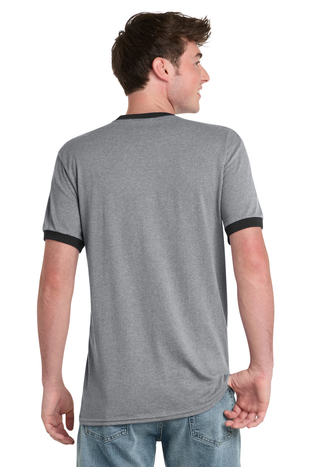 Port & Co Core Cotton Ringer Tee. PC54R - Athletic Heather/ Jet Black - back