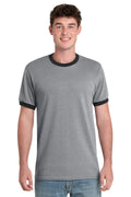 Port & Co Core Cotton Ringer Tee. PC54R - Athletic Heather/ Jet Black - front