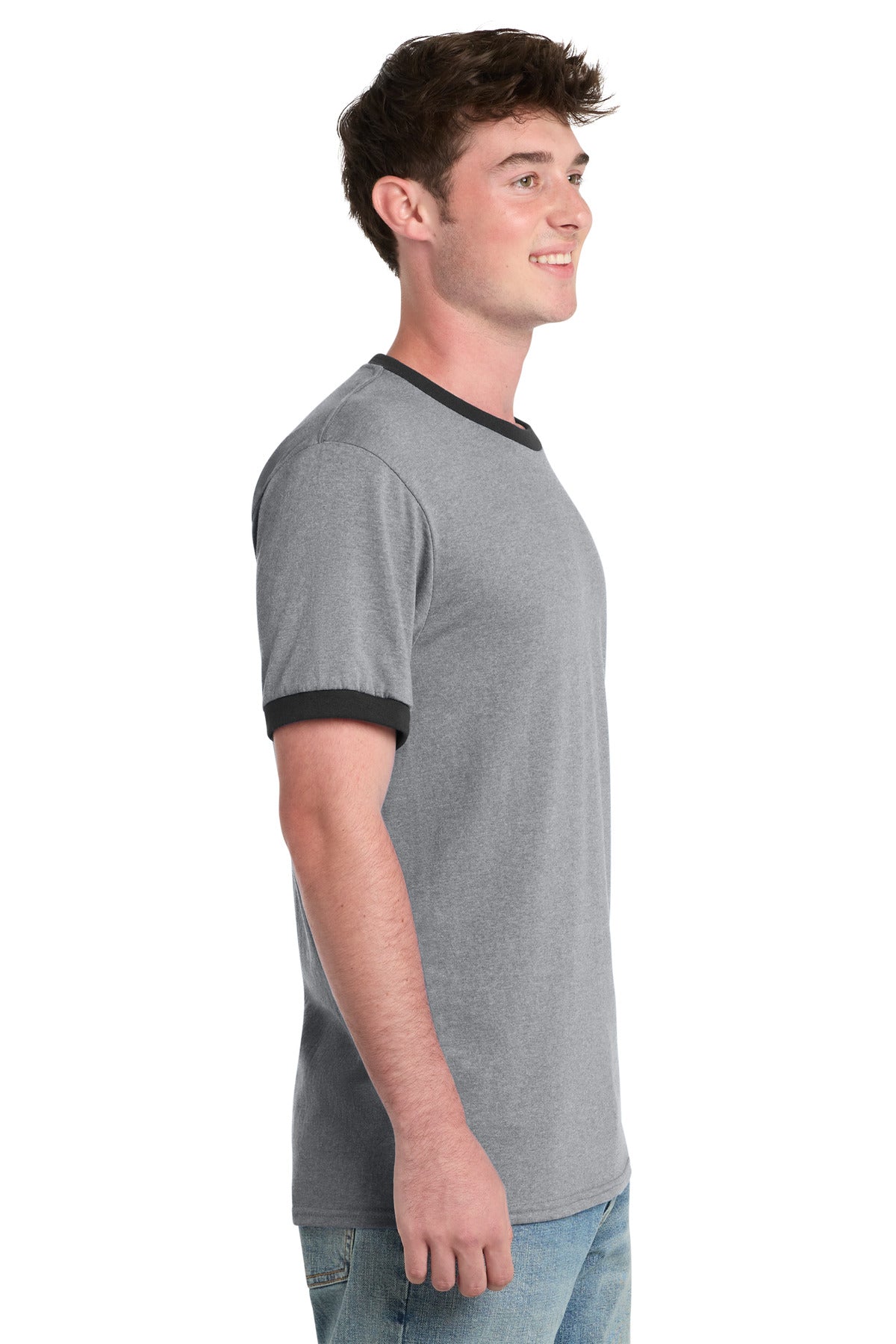 Port & Co Core Cotton Ringer Tee. PC54R - Athletic Heather/ Jet Black - side