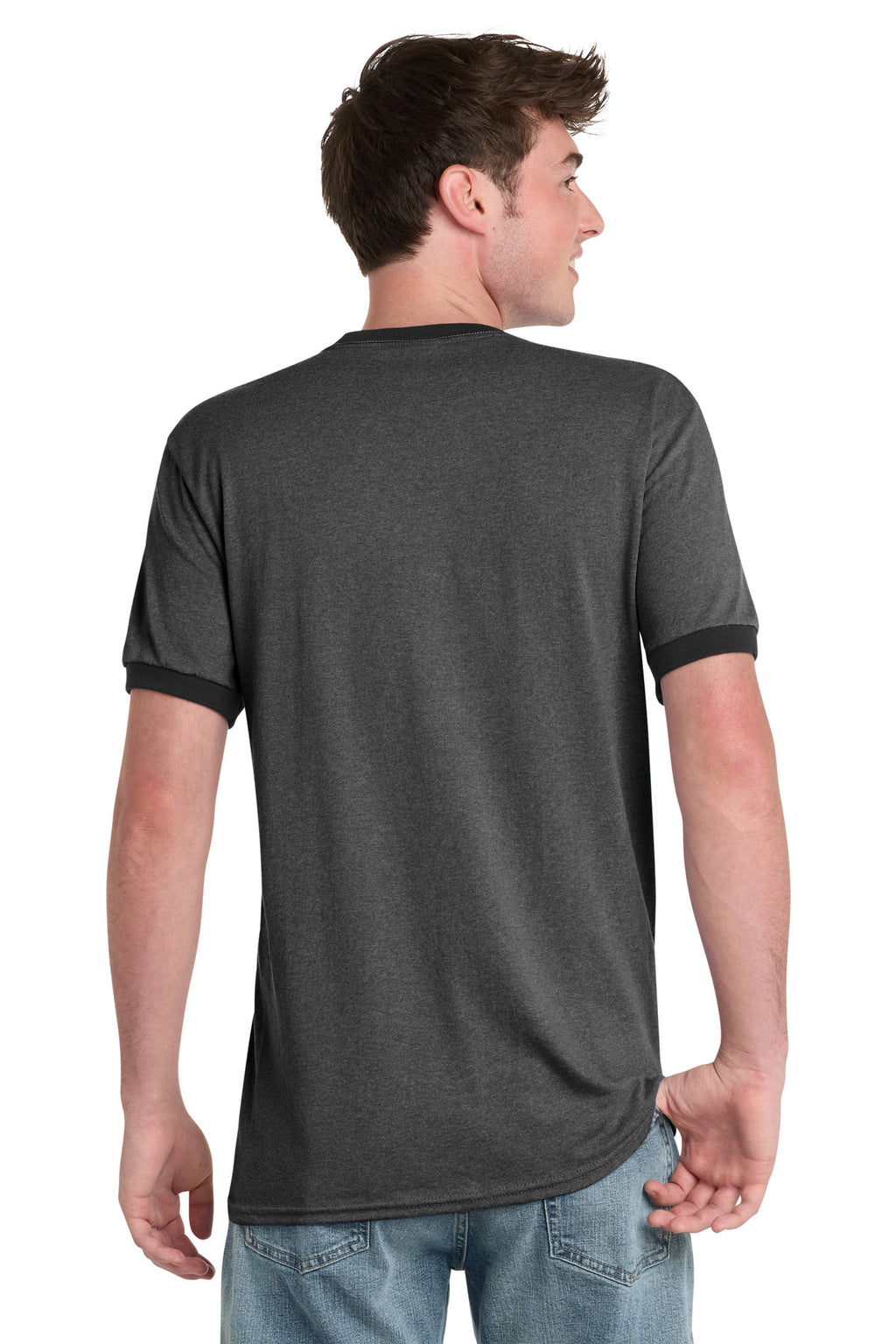 Port & Co Core Cotton Ringer Tee. PC54R - Dark Heather Grey/ Jet Black - back