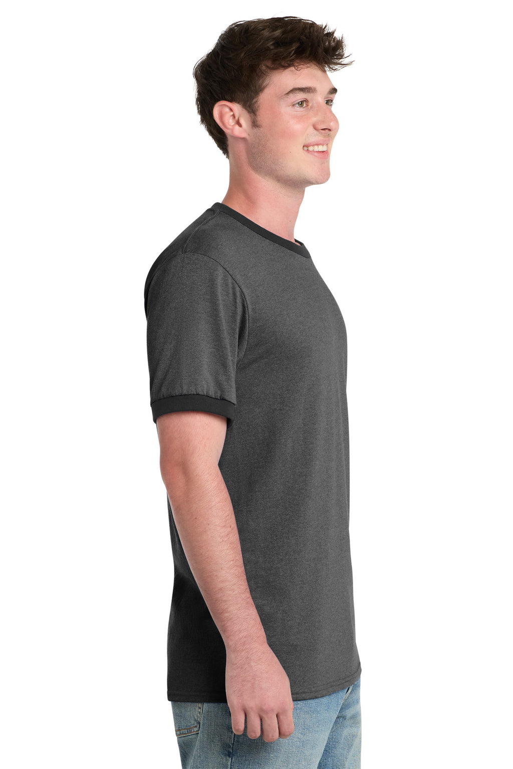 Port & Co Core Cotton Ringer Tee. PC54R - Dark Heather Grey/ Jet Black - side