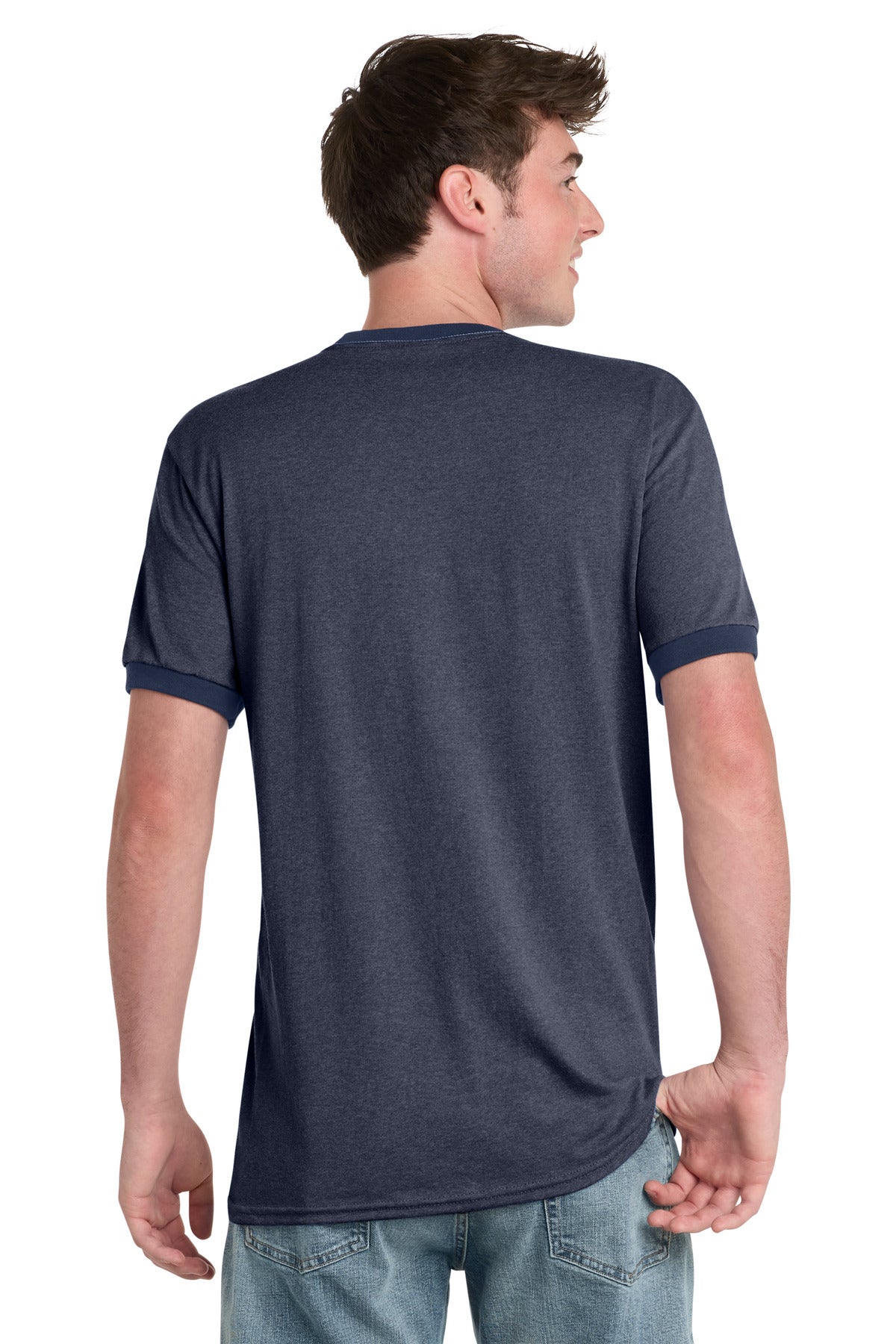 Port & Co Core Cotton Ringer Tee. PC54R - Heather Navy/ Navy - back