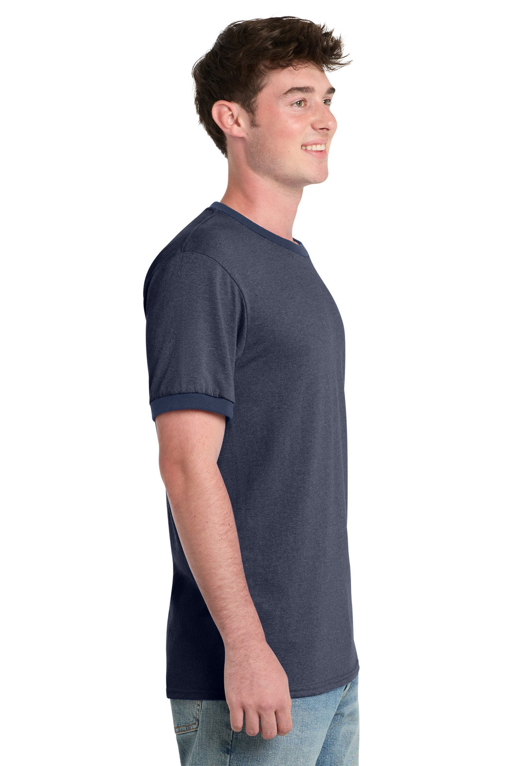 Port & Co Core Cotton Ringer Tee. PC54R - Heather Navy/ Navy - side