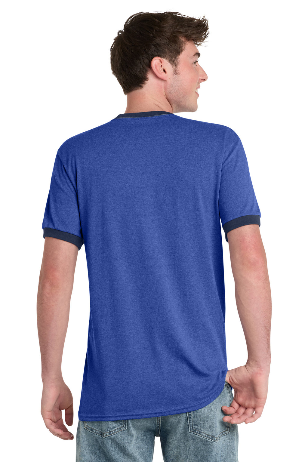 Port & Co Core Cotton Ringer Tee. PC54R - Heather Royal/ Navy - back
