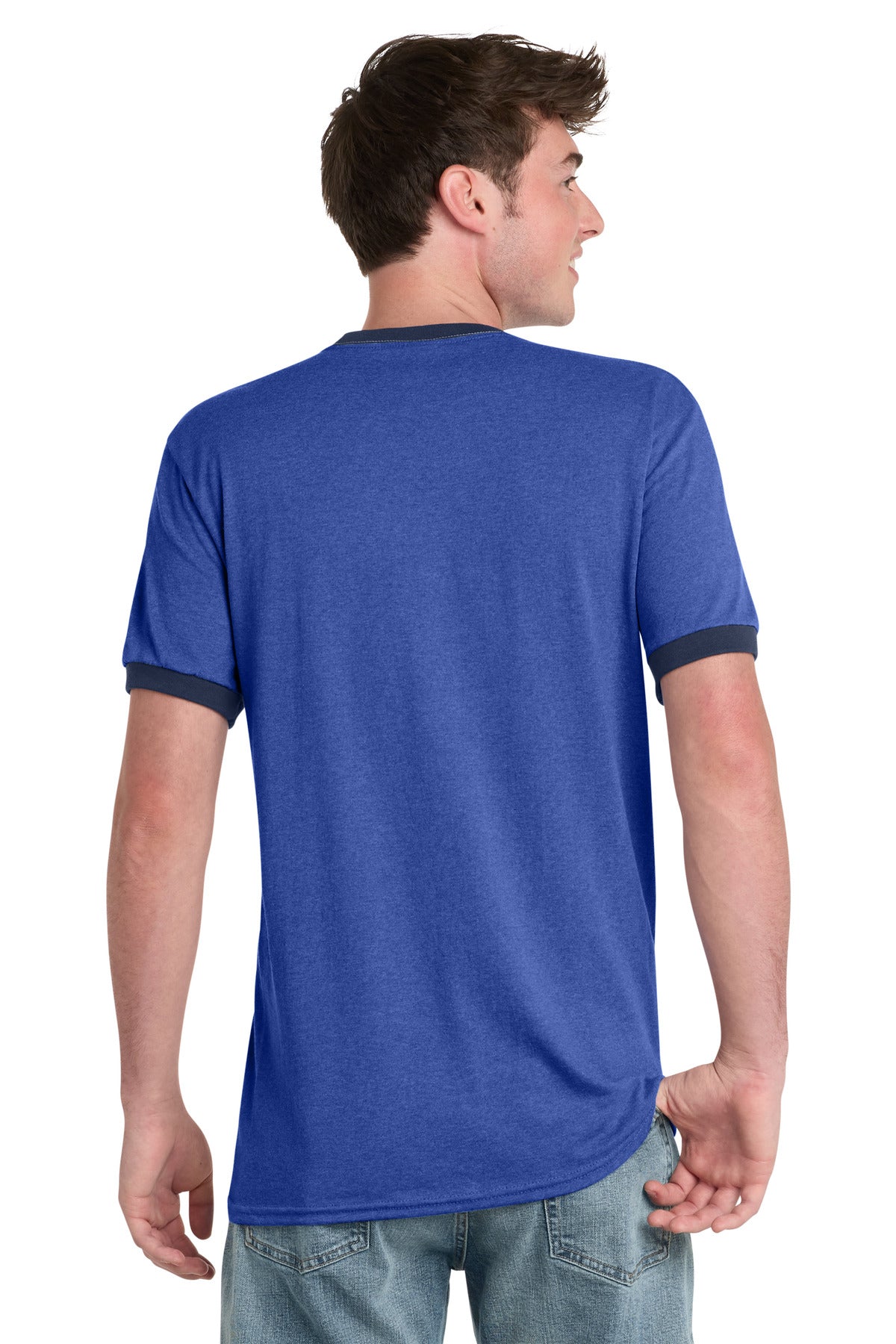 Port & Co Core Cotton Ringer Tee. PC54R - Heather Royal/ Navy - back