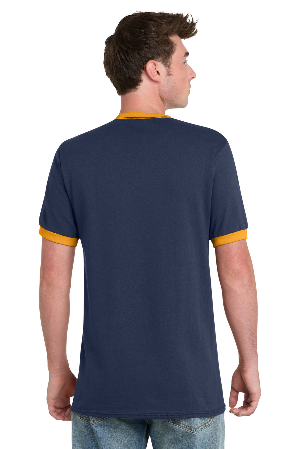 Port & Co Core Cotton Ringer Tee. PC54R - Navy/ Gold - back