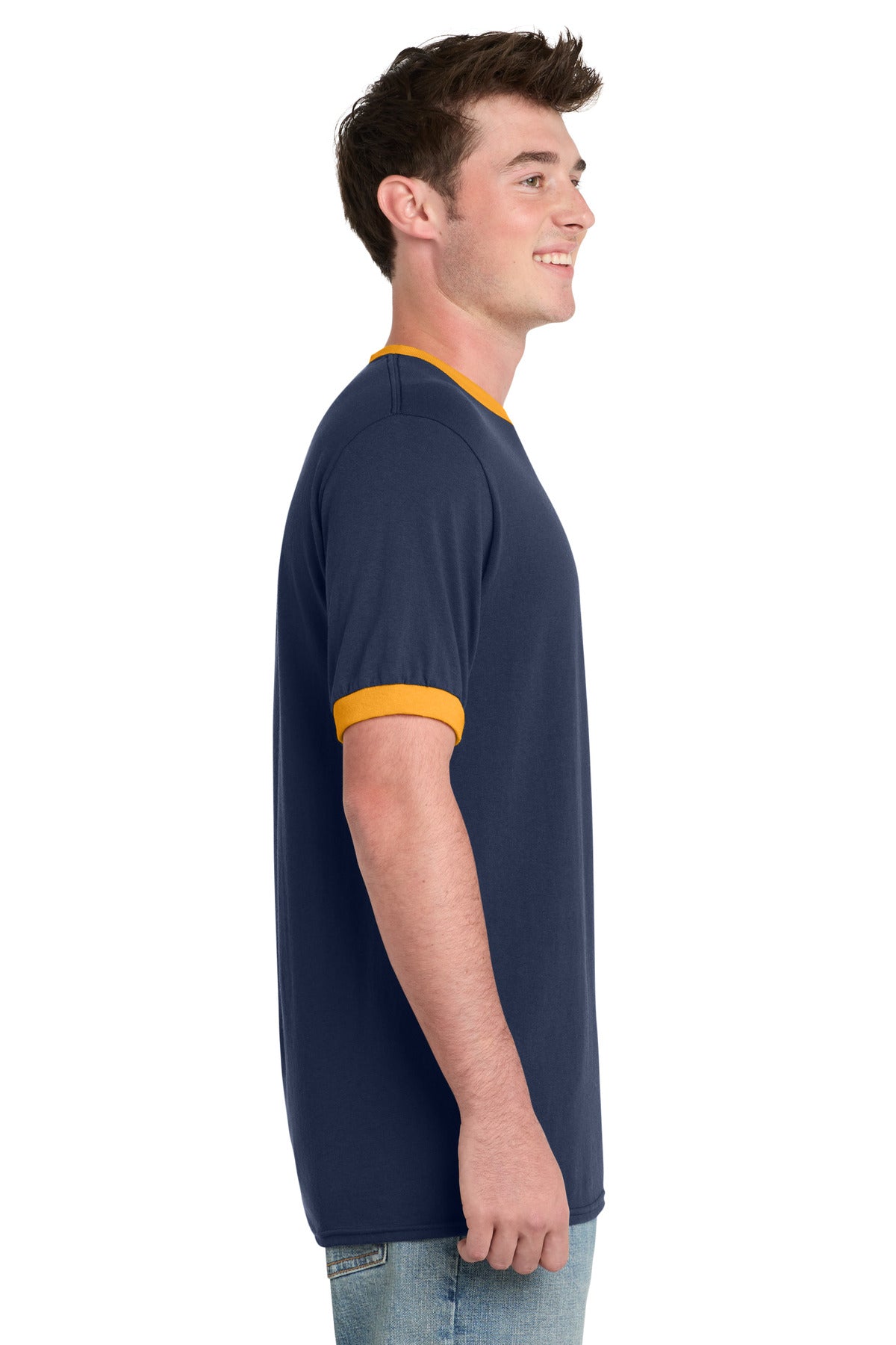 Port & Co Core Cotton Ringer Tee. PC54R - Navy/ Gold - side