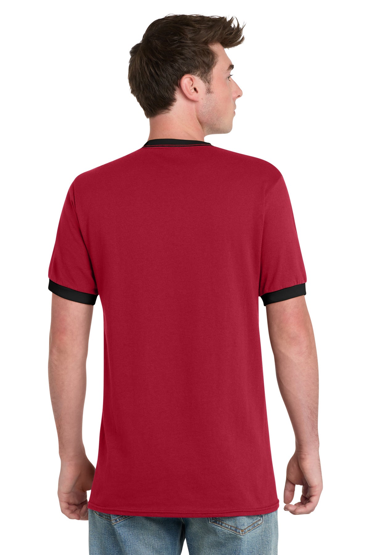 Port & Co Core Cotton Ringer Tee. PC54R - Red/ Jet Black - back