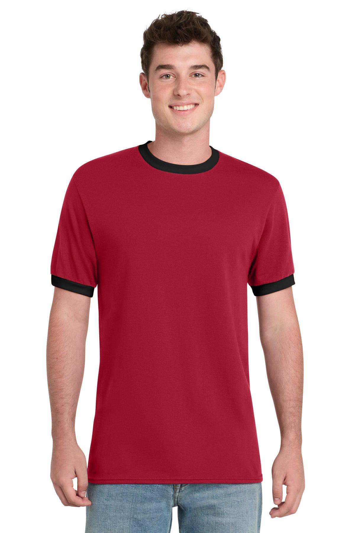 Port & Co Core Cotton Ringer Tee. PC54R - Red/ Jet Black - front