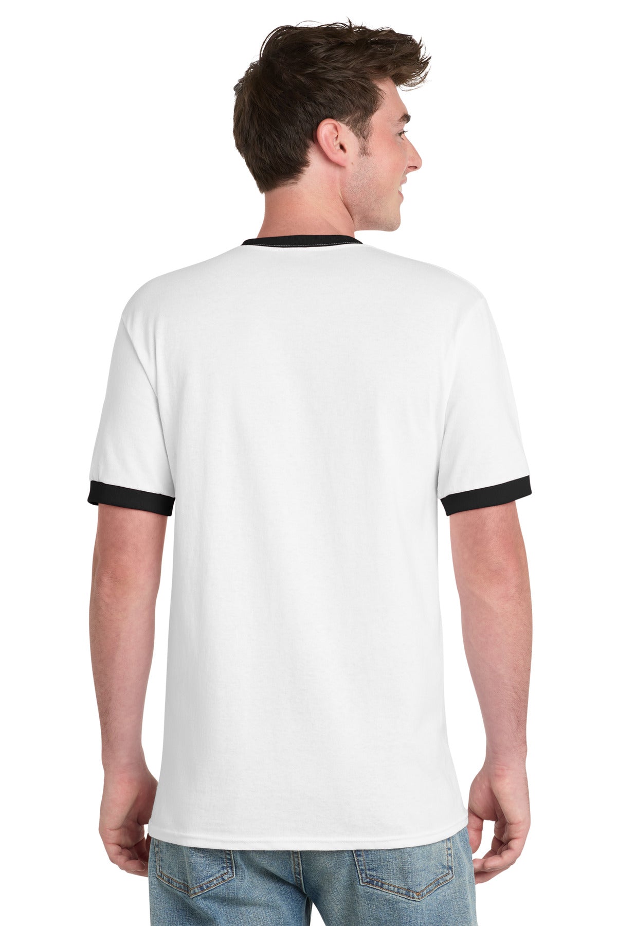 Port & Co Core Cotton Ringer Tee. PC54R - White/ Jet Black - back