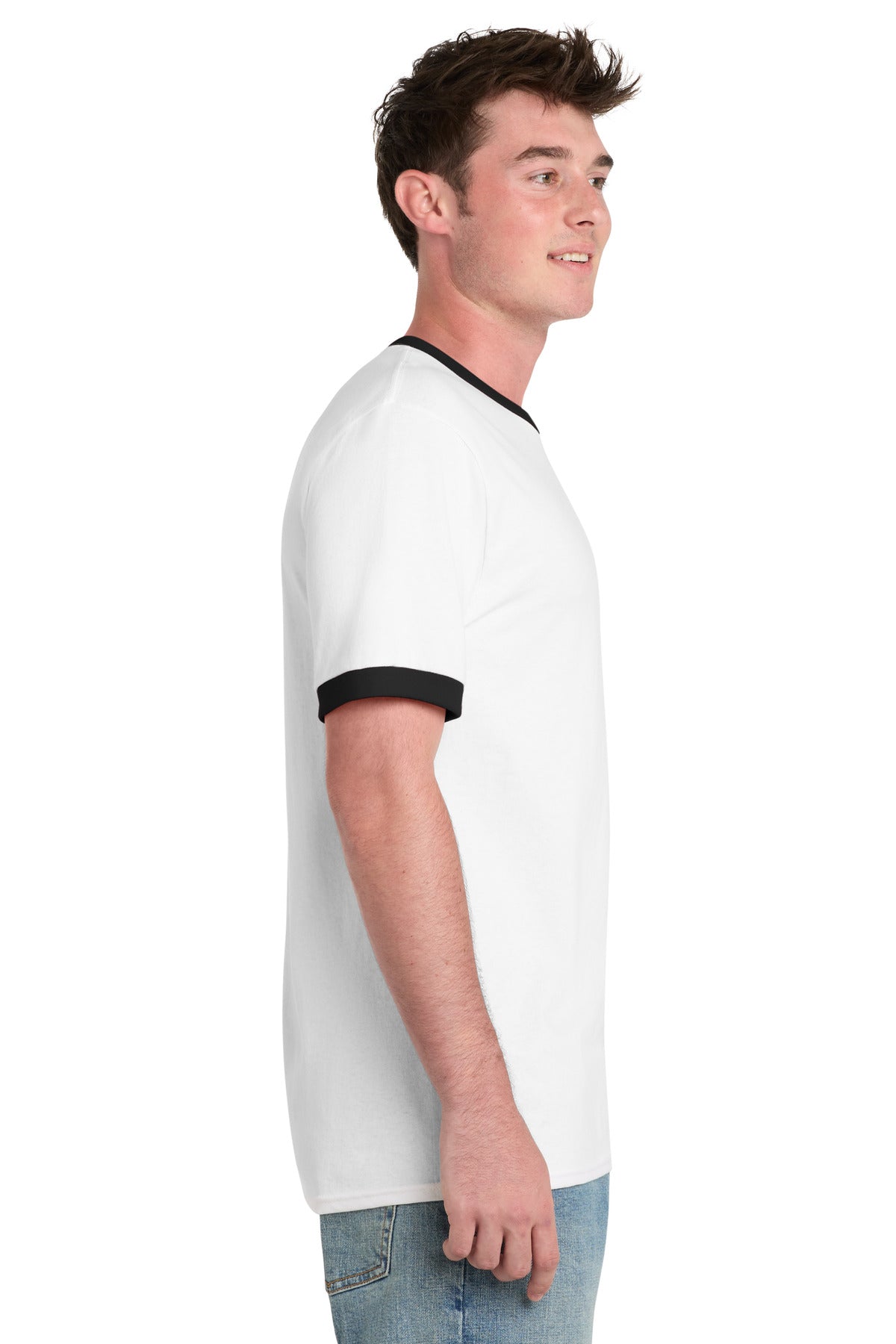Port & Co Core Cotton Ringer Tee. PC54R - White/ Jet Black - side