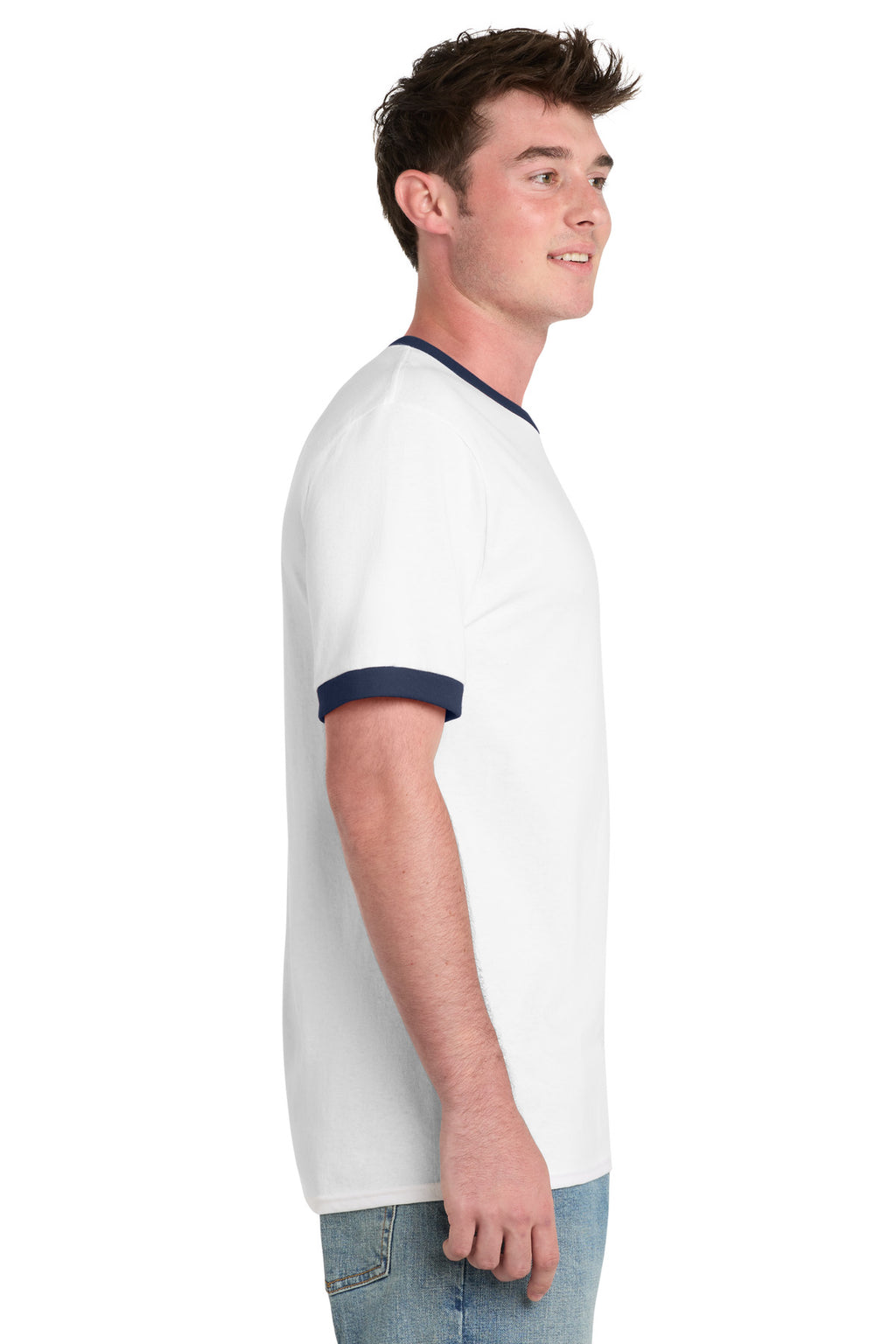 Port & Co Core Cotton Ringer Tee. PC54R - White/ Navy - side