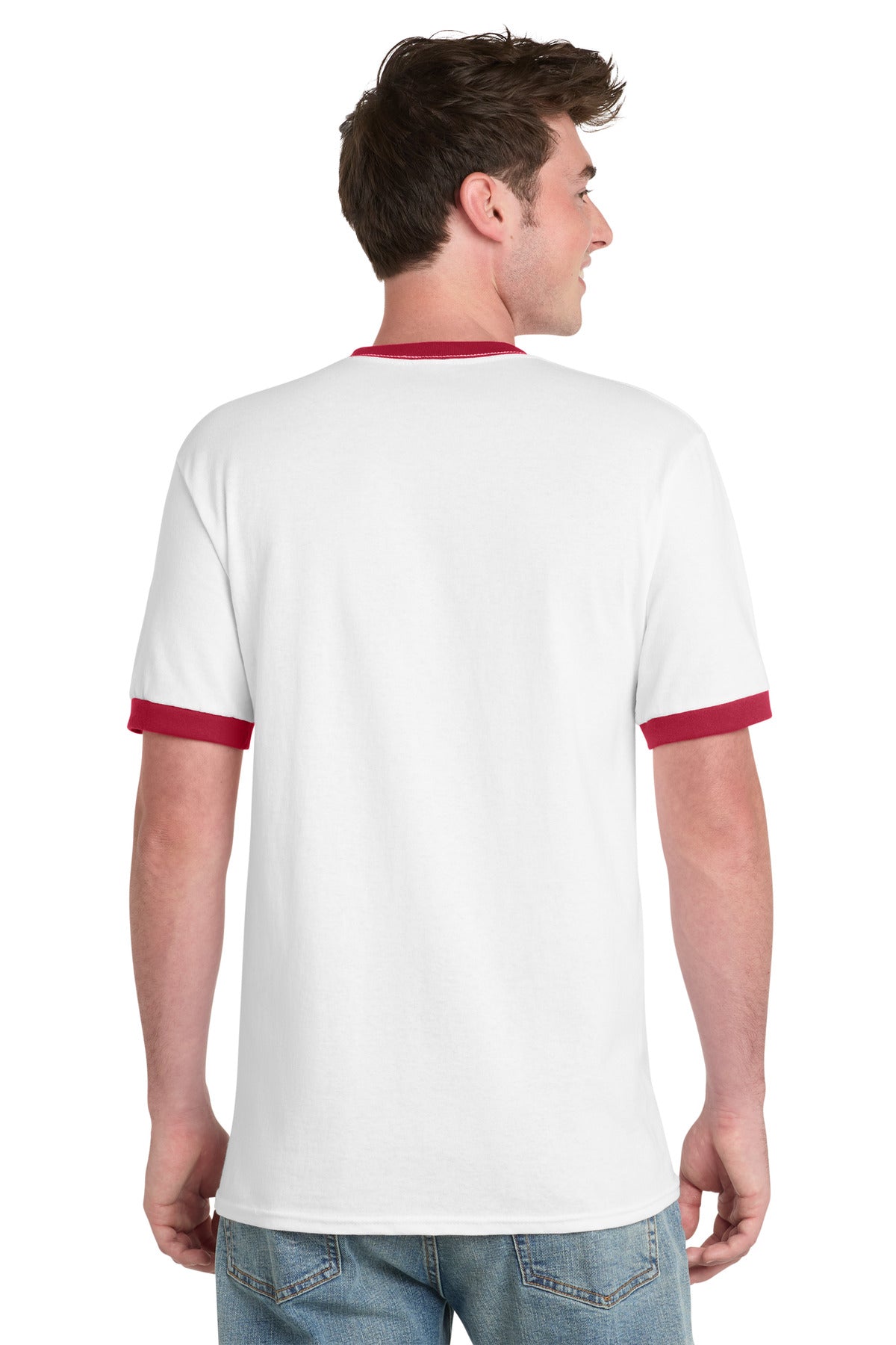 Port & Co Core Cotton Ringer Tee. PC54R - White/ Red - back
