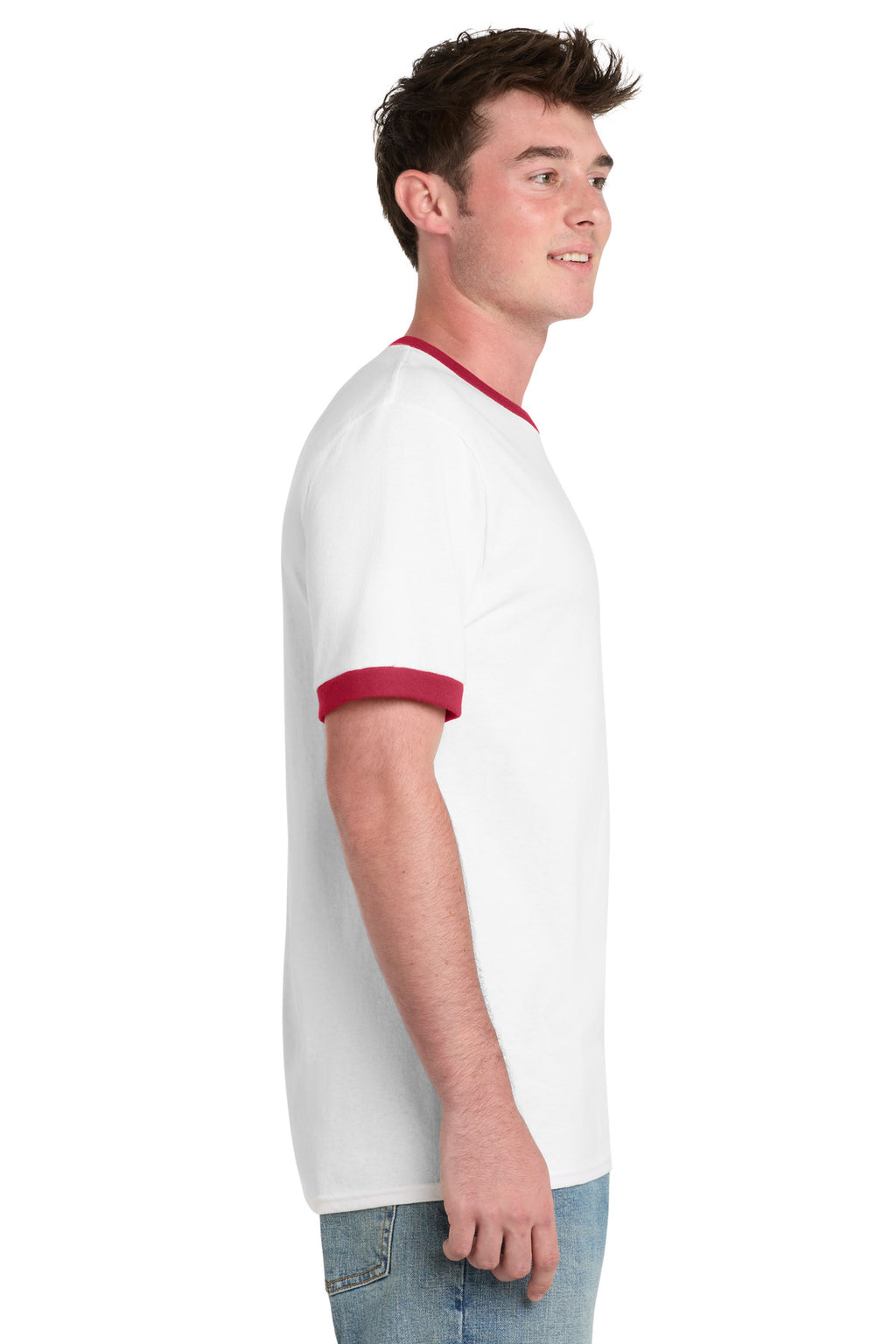 Port & Co Core Cotton Ringer Tee. PC54R - White/ Red - side