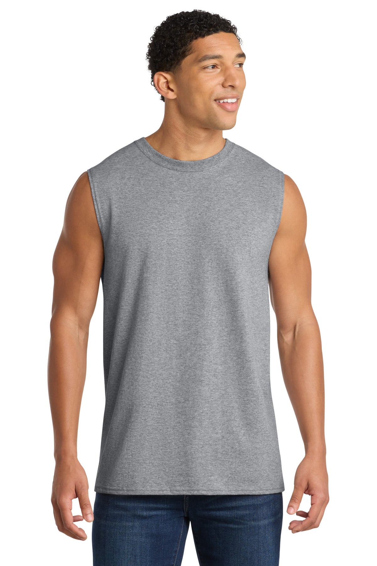 Port & Co Core Cotton Sleeveless Tee. PC54SL - Athletic Heather - front