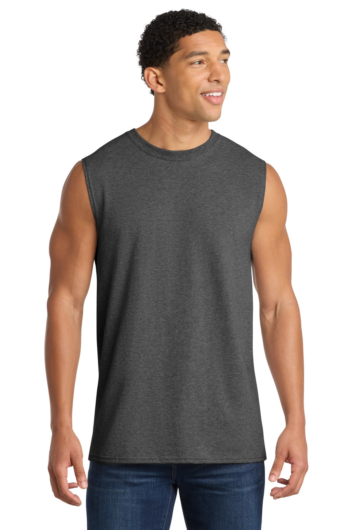 Port & Co Core Cotton Sleeveless Tee. PC54SL - Dark Heather Grey - front