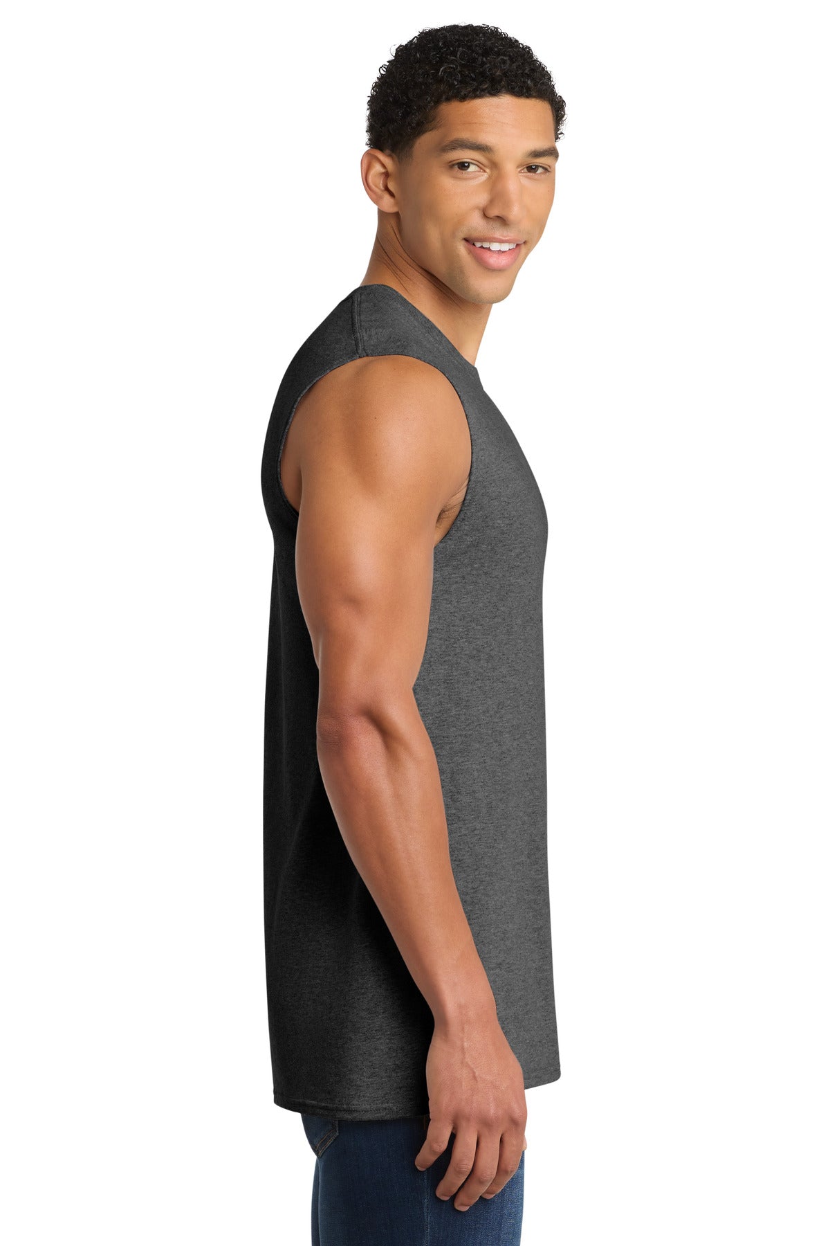 Port & Co Core Cotton Sleeveless Tee. PC54SL - Dark Heather Grey - side