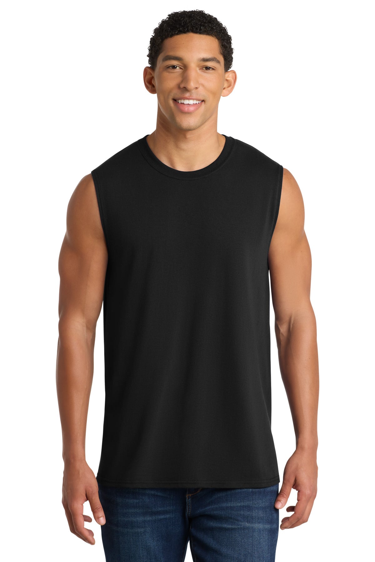 Port & Co Core Cotton Sleeveless Tee. PC54SL - Jet Black - front