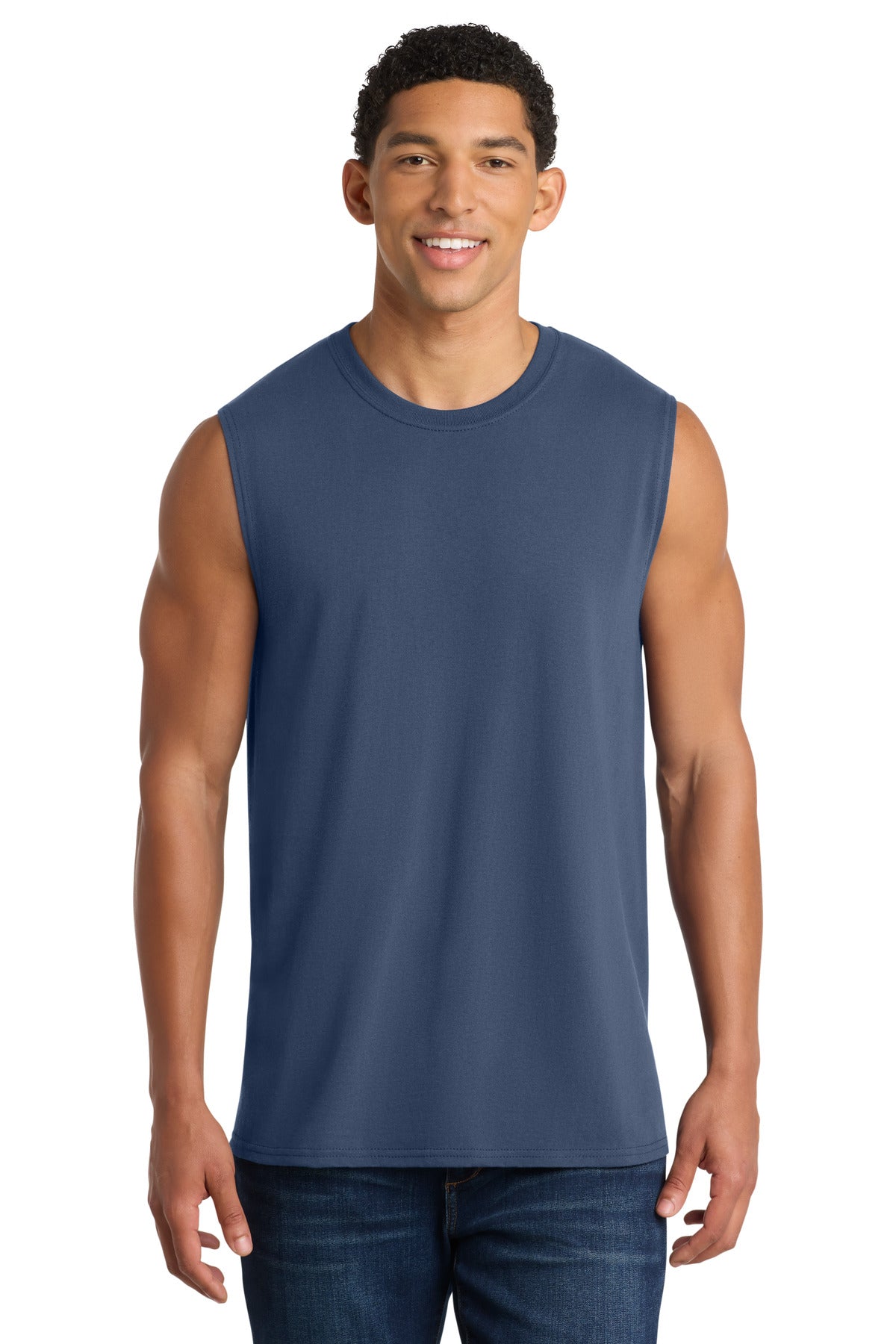 Port & Co Core Cotton Sleeveless Tee. PC54SL - Navy - front