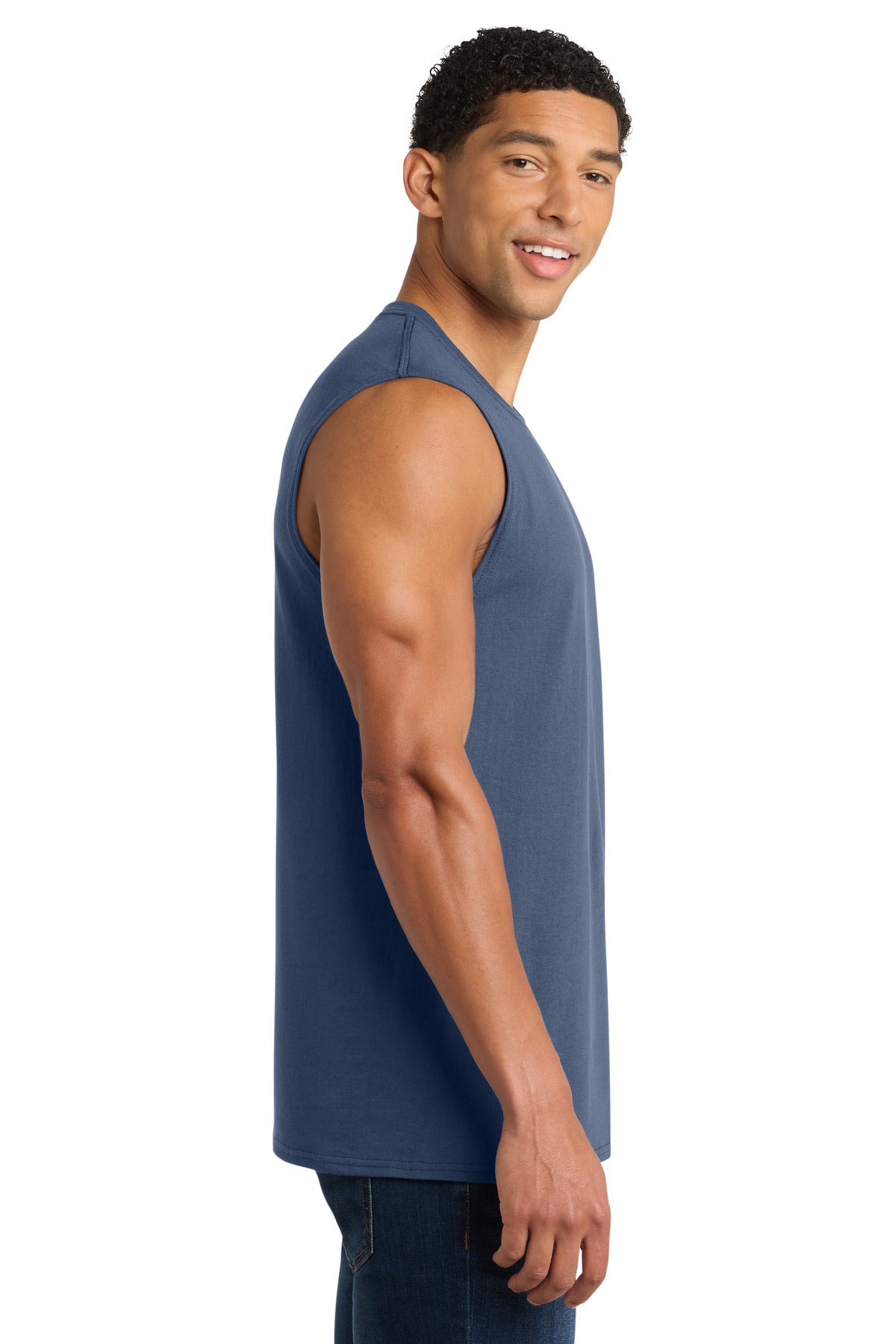 Port & Co Core Cotton Sleeveless Tee. PC54SL - Navy - side