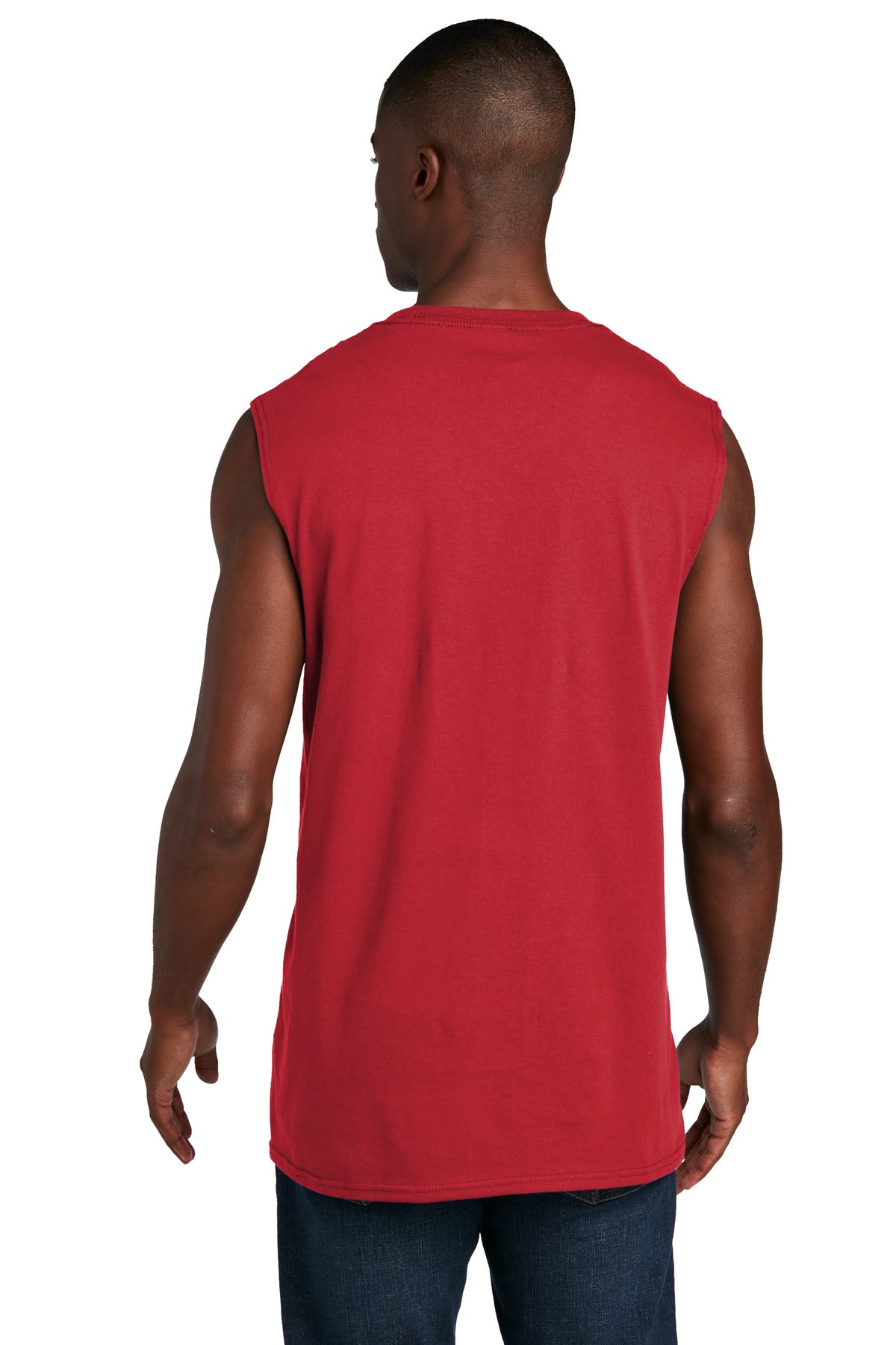 Port & Co Core Cotton Sleeveless Tee. PC54SL - Red - back