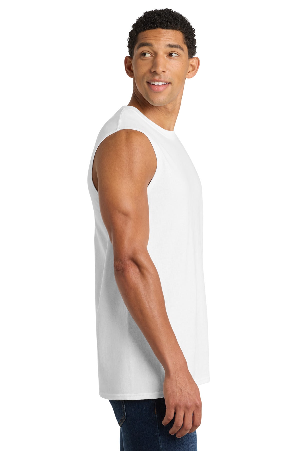 Port & Co Core Cotton Sleeveless Tee. PC54SL - White - side